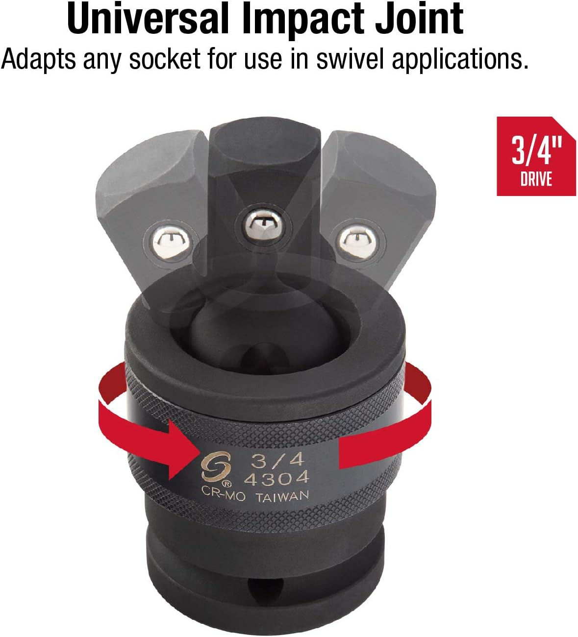 SUNEX TOOLS 4304, 3/4 Inch Drive, Universal Impact Joint, Cr-Mo Steel, Radius Corner Design, Flexible, Meets ANSI Standards image number 1