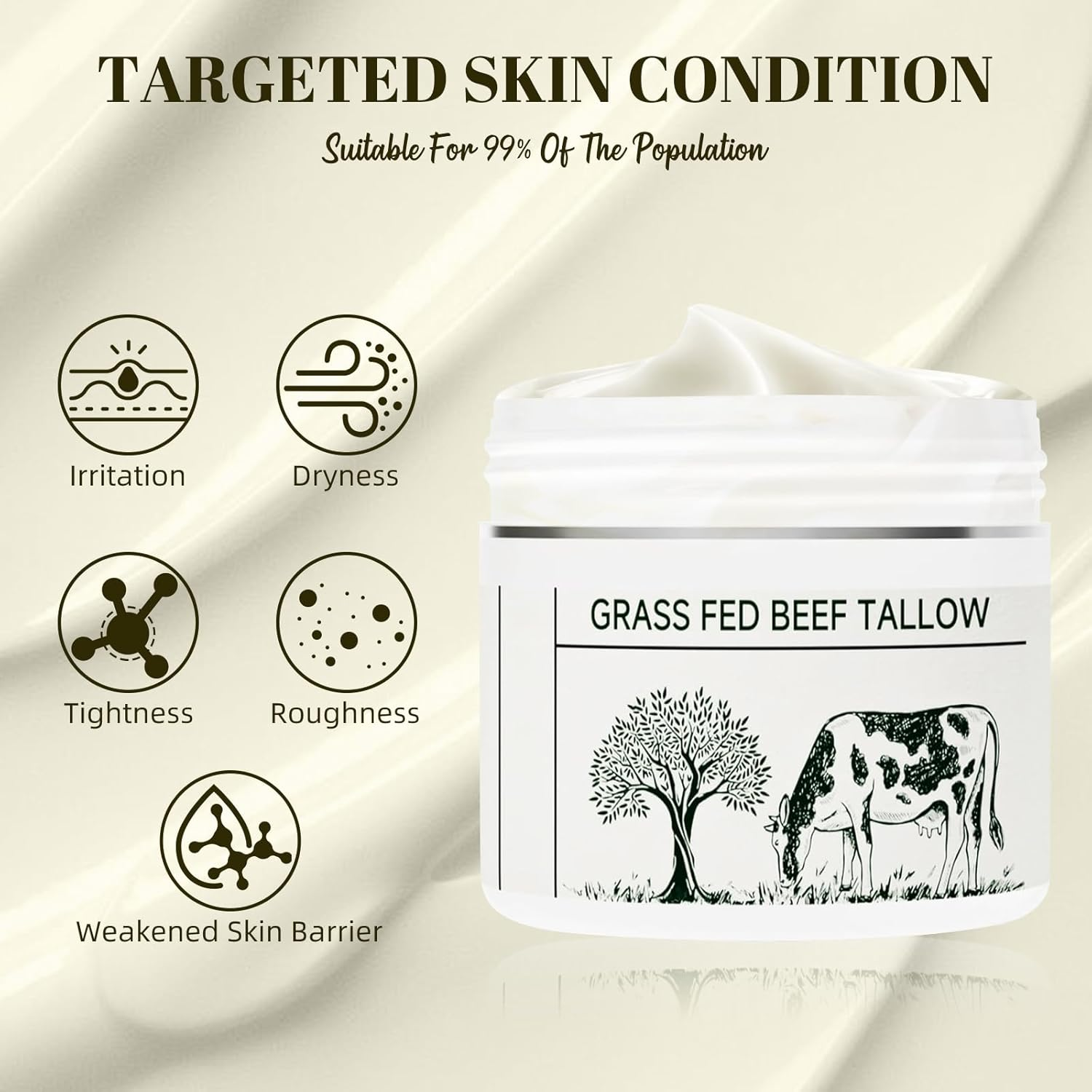 Beef Tallow for Skin, Grass Fed Beef Tallow Grass Finished Organic Tallow Face Moisturizer, Beef Tallow, Beef Tallow Balm Whipped Tallow Face Cream Moisturizer for Body Lotion Skin Care (1.7OZ) image number 3