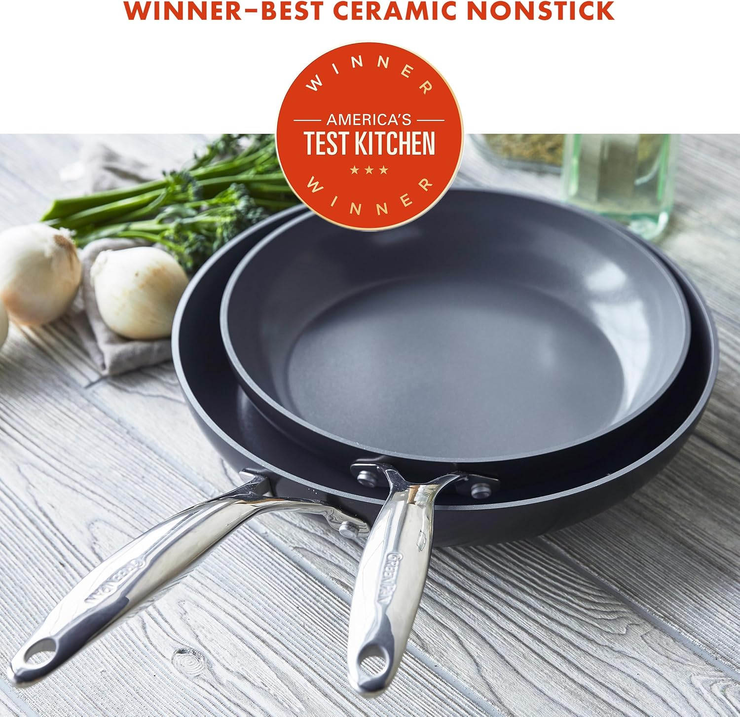 Greenpan Valencia Pro Hard Anodized Healthy Ceramic Nonstick 20 Cm and 26 Cm Frying Pan Skillet Set, Pfas-Free, Induction, Dishwasher Safe, Oven Safe, Gray image number 3