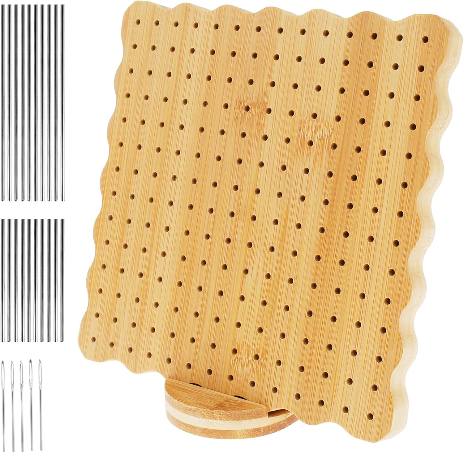 Abizarch Crochet Blocking Board with Oval Base 7.7In Granny Square Blocking Board 196 Holes Wood Blocking Board Knitting Crochet Board with 20 Steel Rod Pins 5 Needles for Knitting Crochet DIY Crafts image number 5