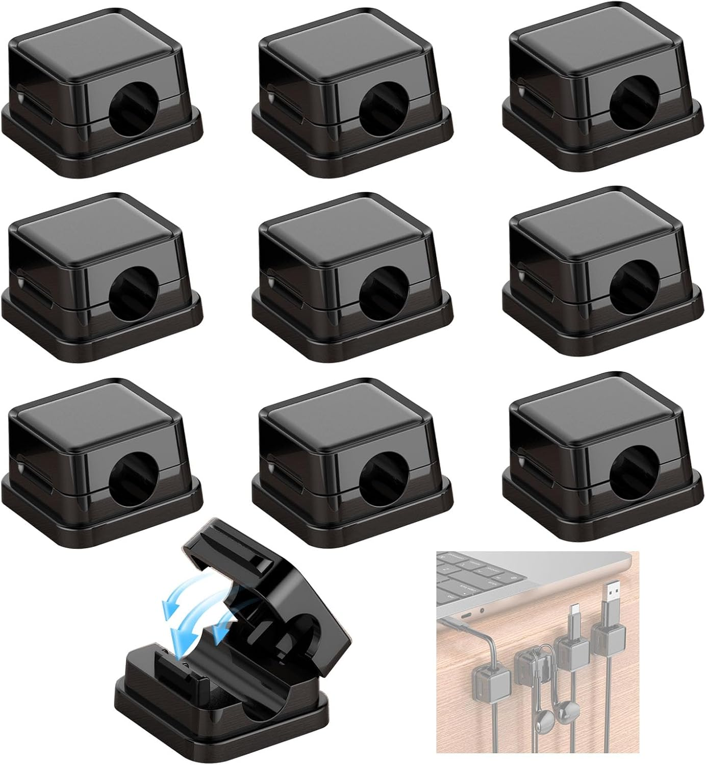 10-Pack Cable Cord Organizer Clips for Cable Management, Strong Adhesive Cord Holder for Kitchen Appliances Wall Office Desk Phone Charging Wire Keeper (10, White)