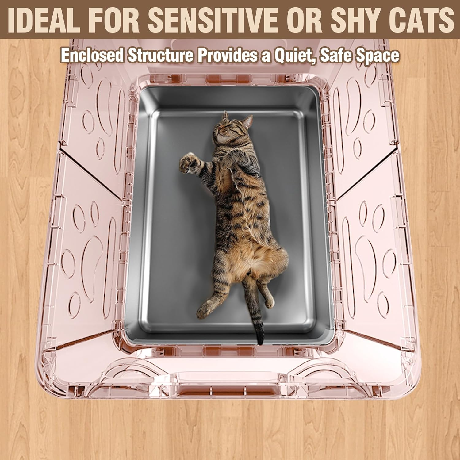 Amibud Covered Stainless Steel Cat Litter Box with Lid, Foldable Metal Enclosed XL Top Entry Kitty Litter Pan Tray with Scoop,Easy to Clean(Pink) image number 5