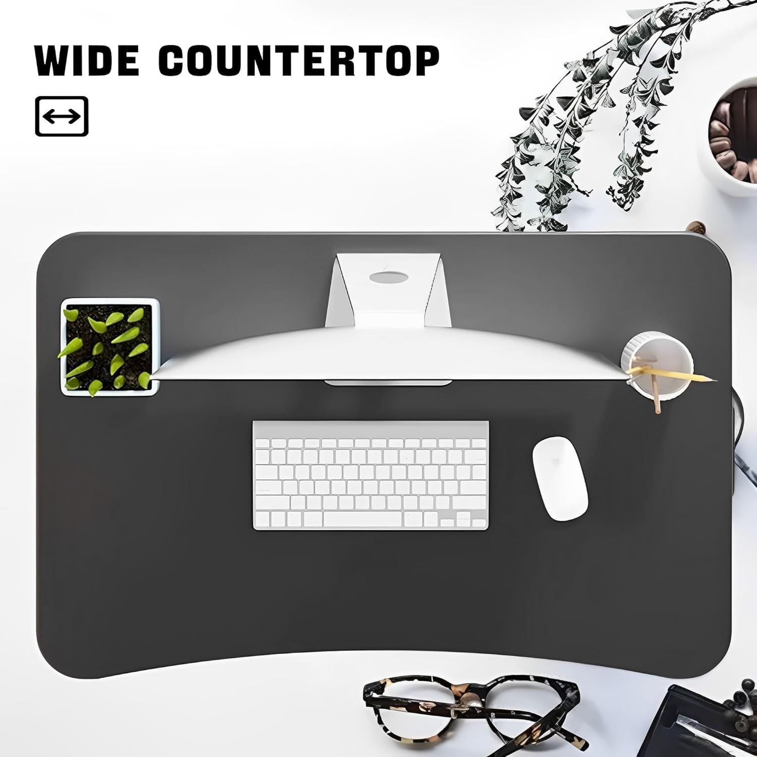 Standing Desk Converter, Pneumatic Height Adjustable Sit Stand up Desk Riser, Desktop Workstation Riser for Home Office Computer Laptop, 73Cm Wide (White)