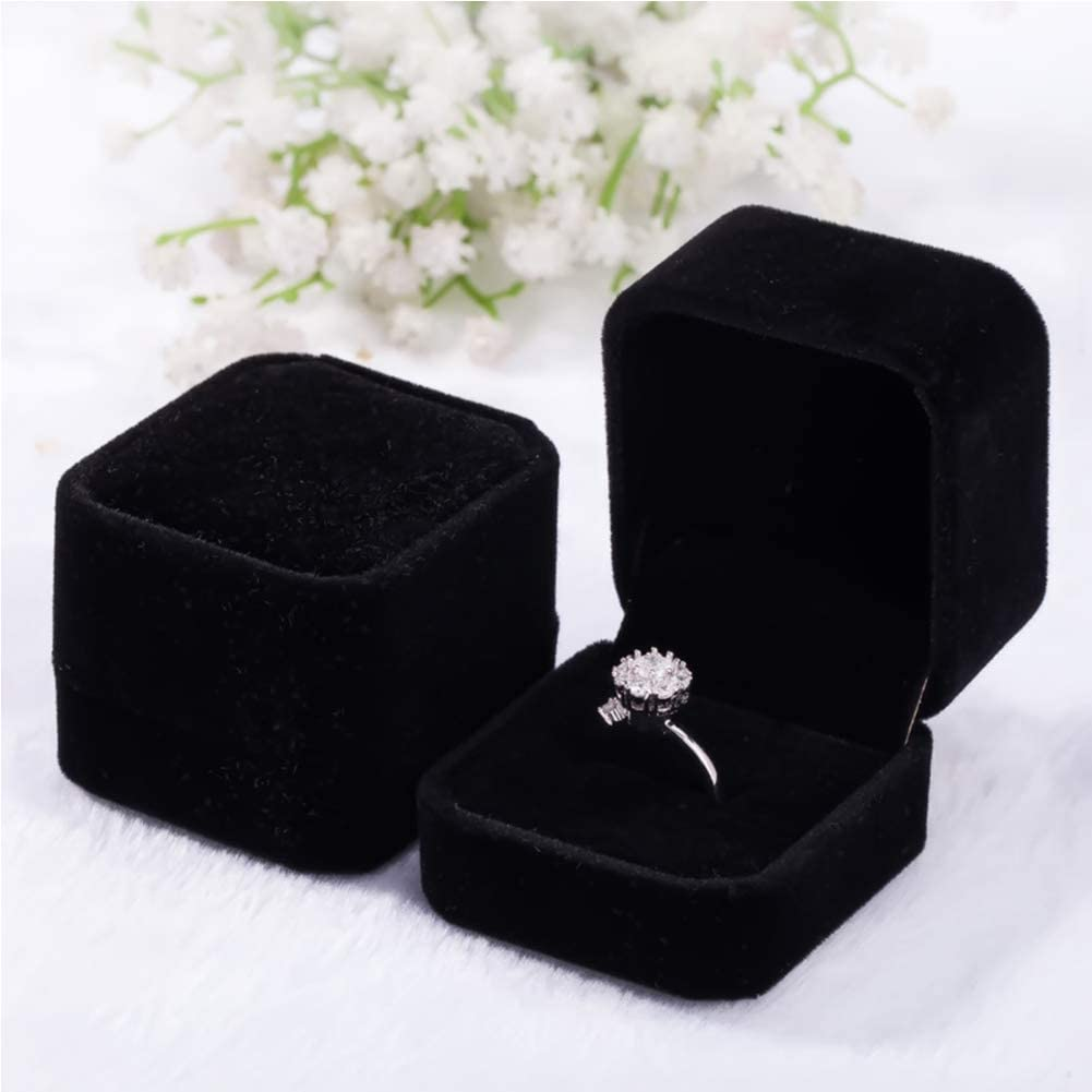 2 Pack Velvet Ring Boxes, Earring Pendant Jewelry Case, Ring Earrings Gift Boxes, Jewellry Display (Black, Ring Box) image number 3