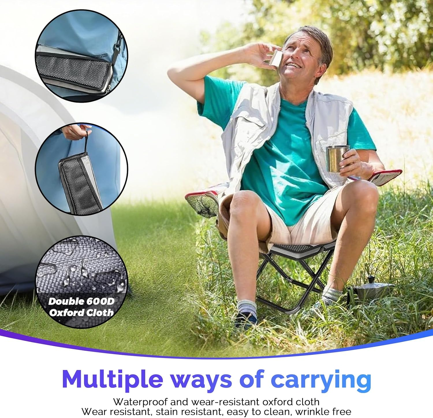 Ultralight Folding Camping Stool with Storage Bag &ndash; Portable Compact Travel Chair, Lightweight Handbag-Style Outdoor Seat for Hiking, Fishing, Beach, BBQ, Garden, and Camping &ndash; Grey image number 1