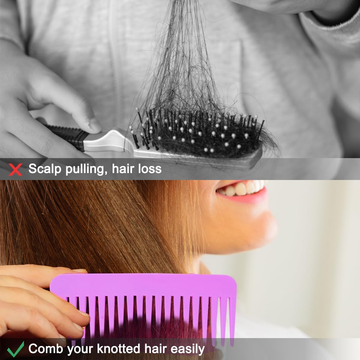 3 Pcs Wide Tooth and Large Detangling Comb Set for Wet, Dry, Long, and Curly Hair, Shampoo & Detangling Combs (3 Pieces -Yellow, Green, Purple) for Ladies, Women, and Girls image number 6