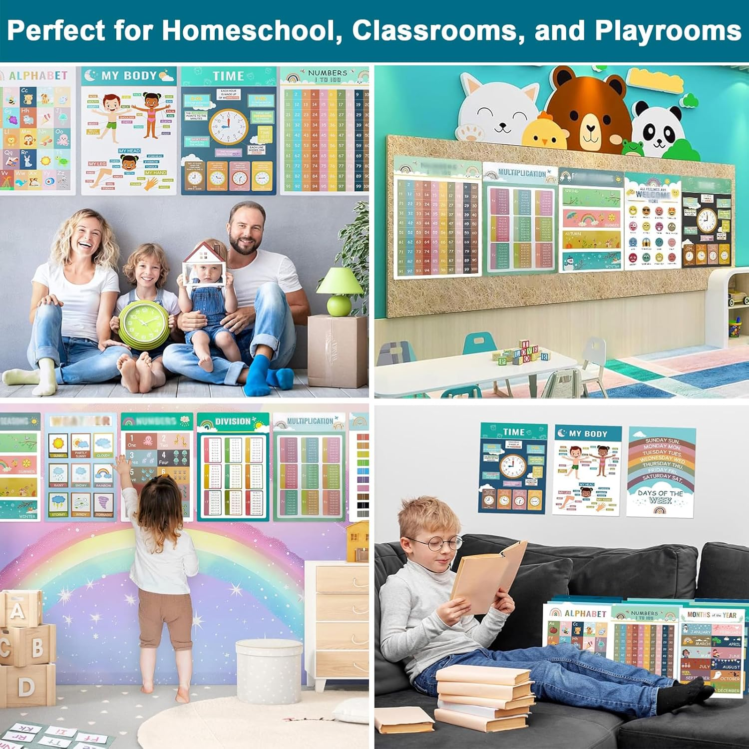 Tuoyi 16 Pieces Modern Educational Posters for Toddlers, Kindergarten Learning Poster Charts for Toddlers 1-3 Homeschool and Classroom Decor for Kids' Walls image number 6