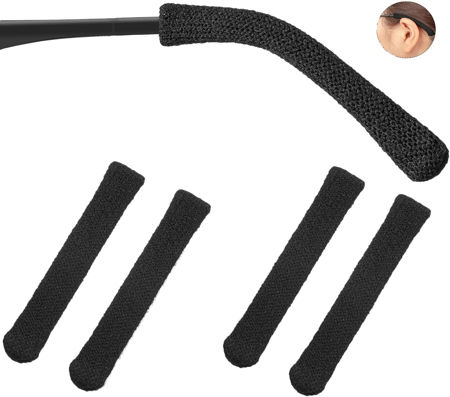 Eyeglasses Ear Cushions for Glasses Ear Cushion for Glasses behind Ears Eye Glasses Ear Grippers Soft Knitting Cotton Eyeglasses Temple Tips Sleeve Glasses Arm Cushion anti Slip, Black, 33Mm-50Mm, image number 5