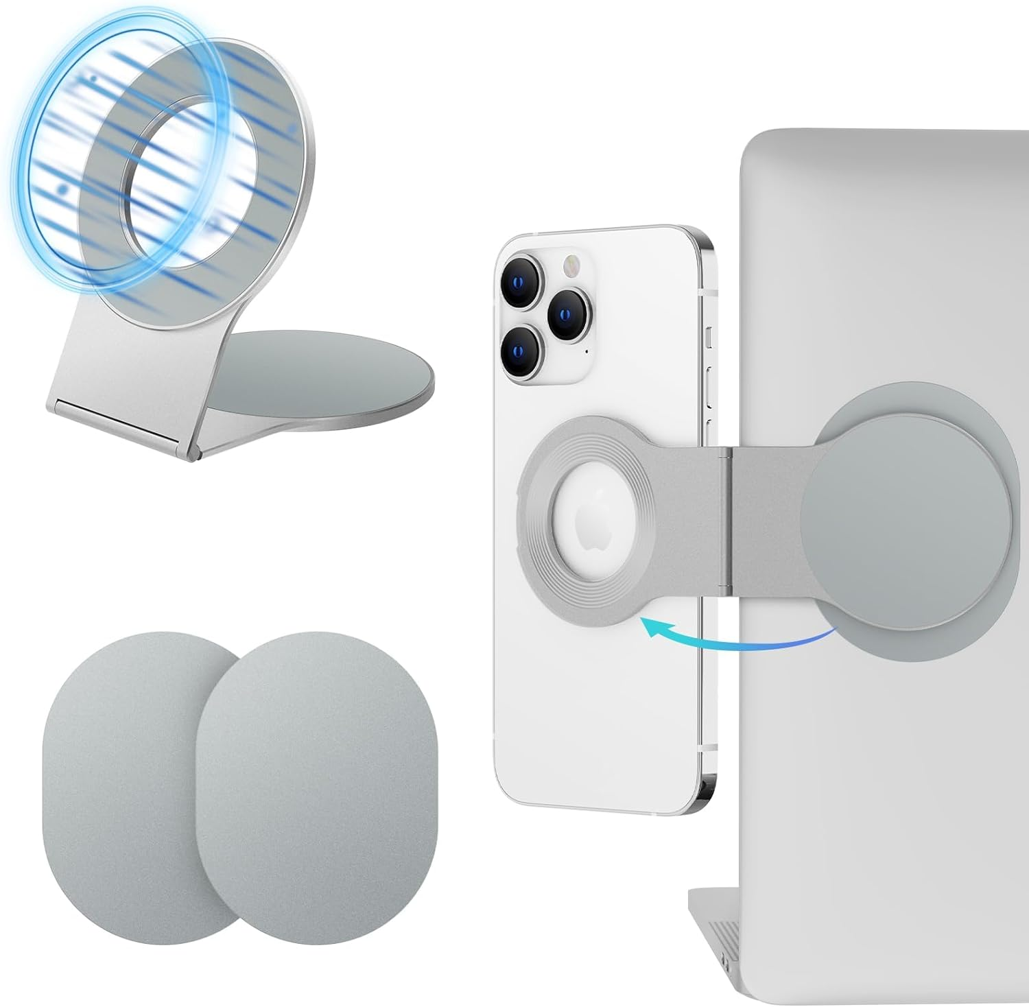 Cloudvalley for Magnetic Laptop Phone Holder, Slim Adjustable Cell Phone Stand & Slim Protable Laptop Side Mount Clip, Computer Monitor Expansion Bracket, Modular Work from Home Kit - Silver image number 2