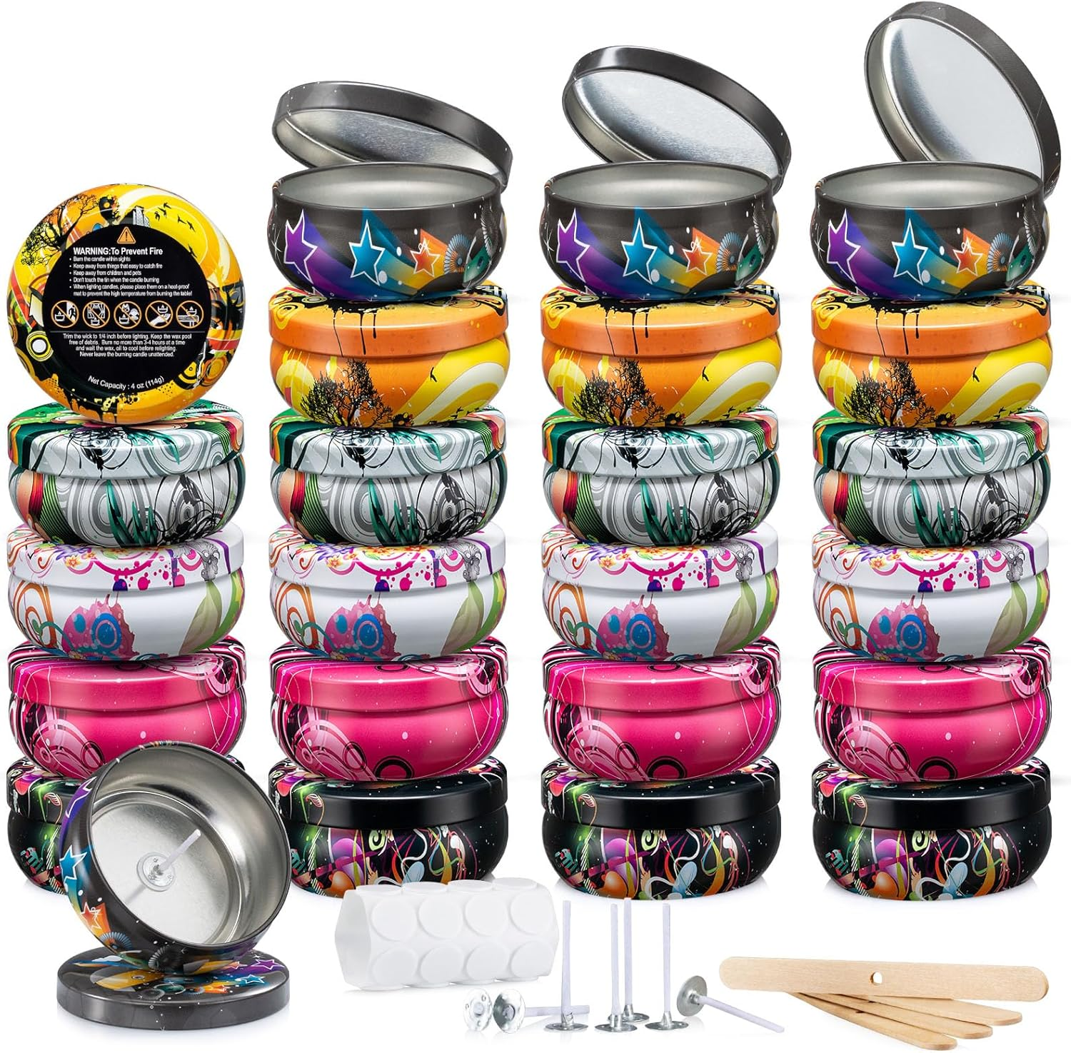 Opeshar Upgrade 24 Pieces 4Oz Large Caliber Candle Tins, Empty Candle Jars, round Container with Lids,Includes Pre-Cut Wicks, Wicks Holder for DIY Candle Making image number 2