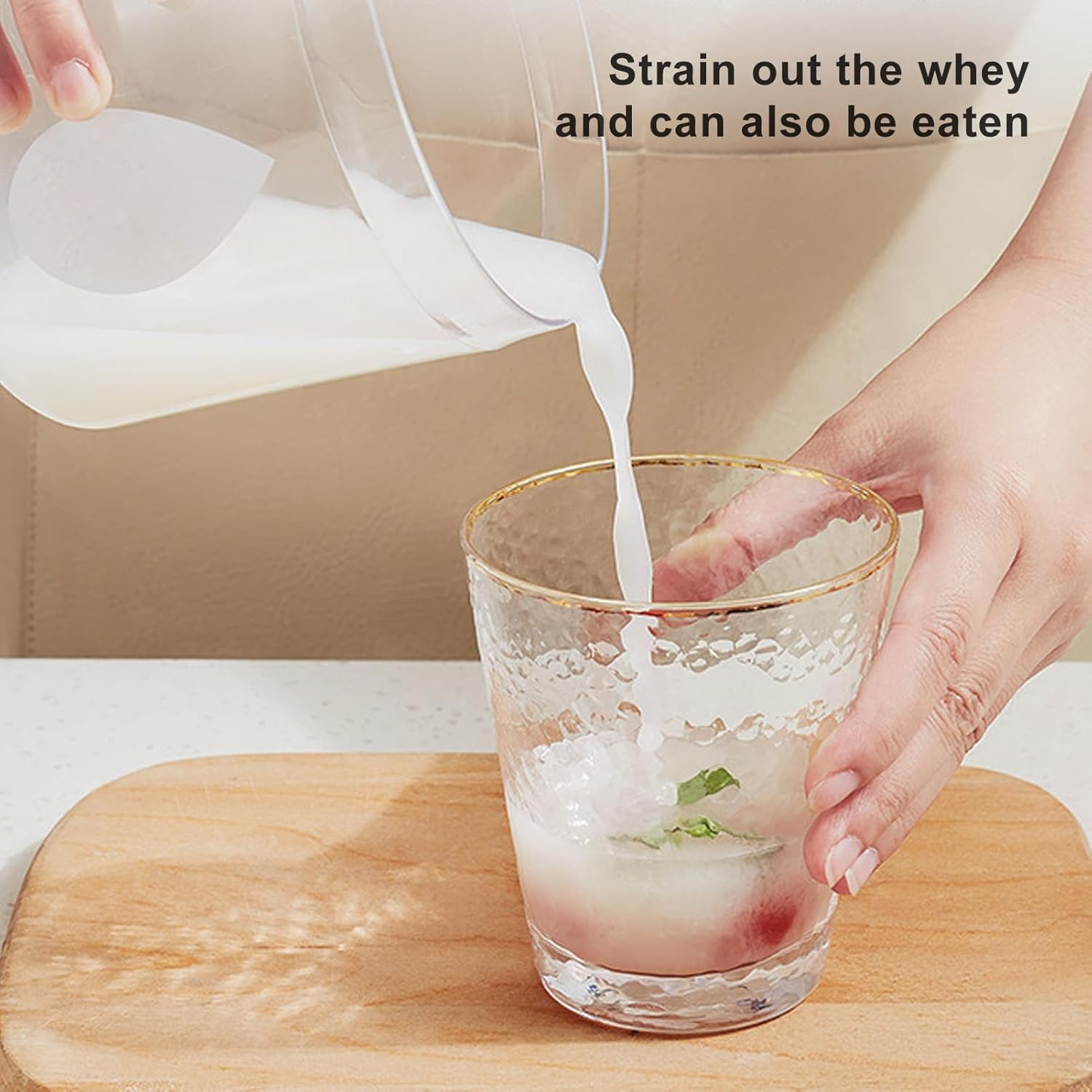 Greek Yogurt Strainer, Yoghurt Maker Strainer with Mesh Filter & Lid for Thick Greek Yogurt, Homemade Yogurt Filter Maker for Nut Milk for Greek Yogurt Cheese, Whey Separator image number 6