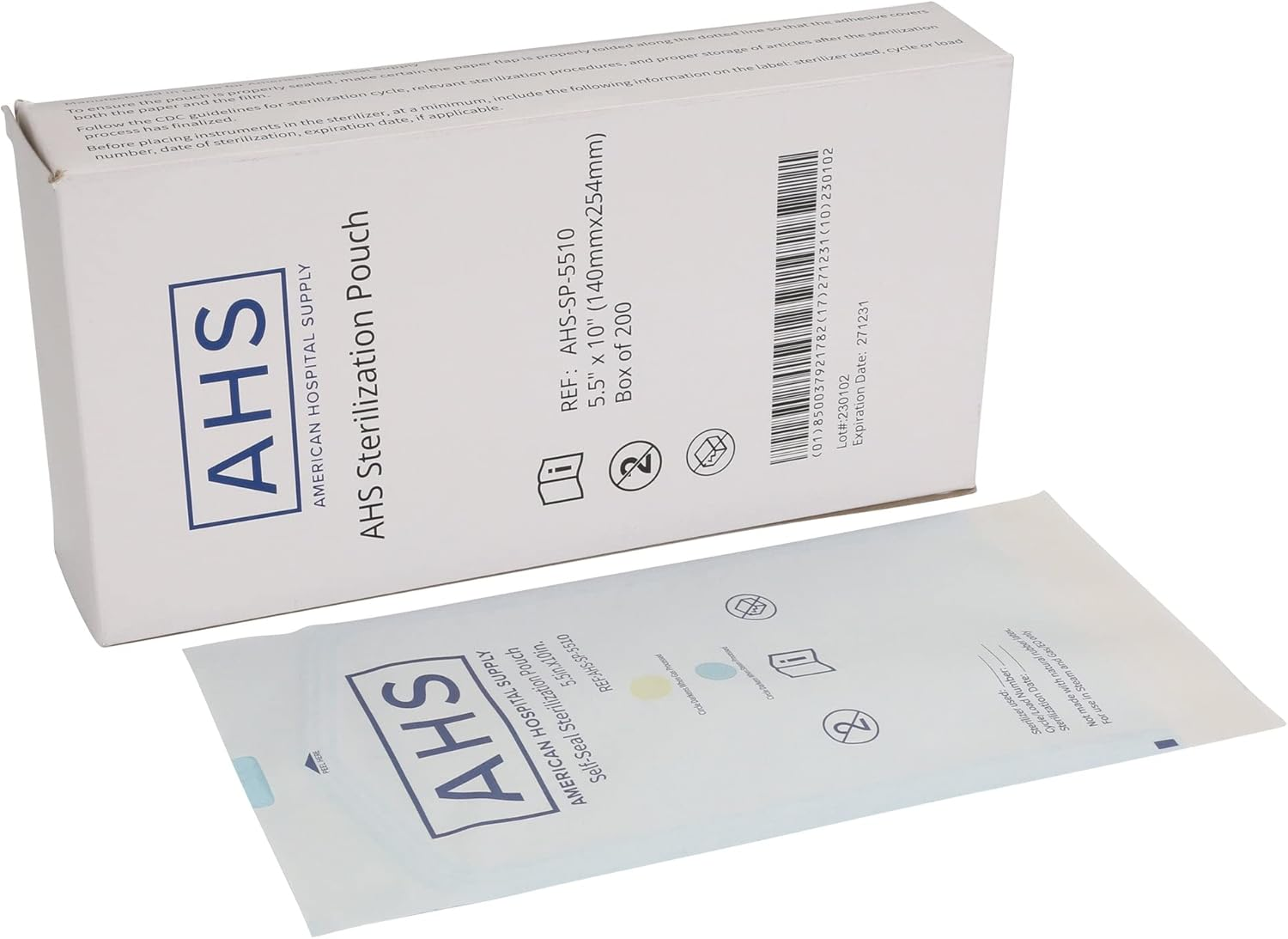AHS American Hospital Supply Medical Sterilization Pouches 5.5 In. X 10 (Inches) | Sterilizer Bags with Self-Seal, Color Coded Indicators, Label Markings | Autoclave Pouches Box of 200 image number 2