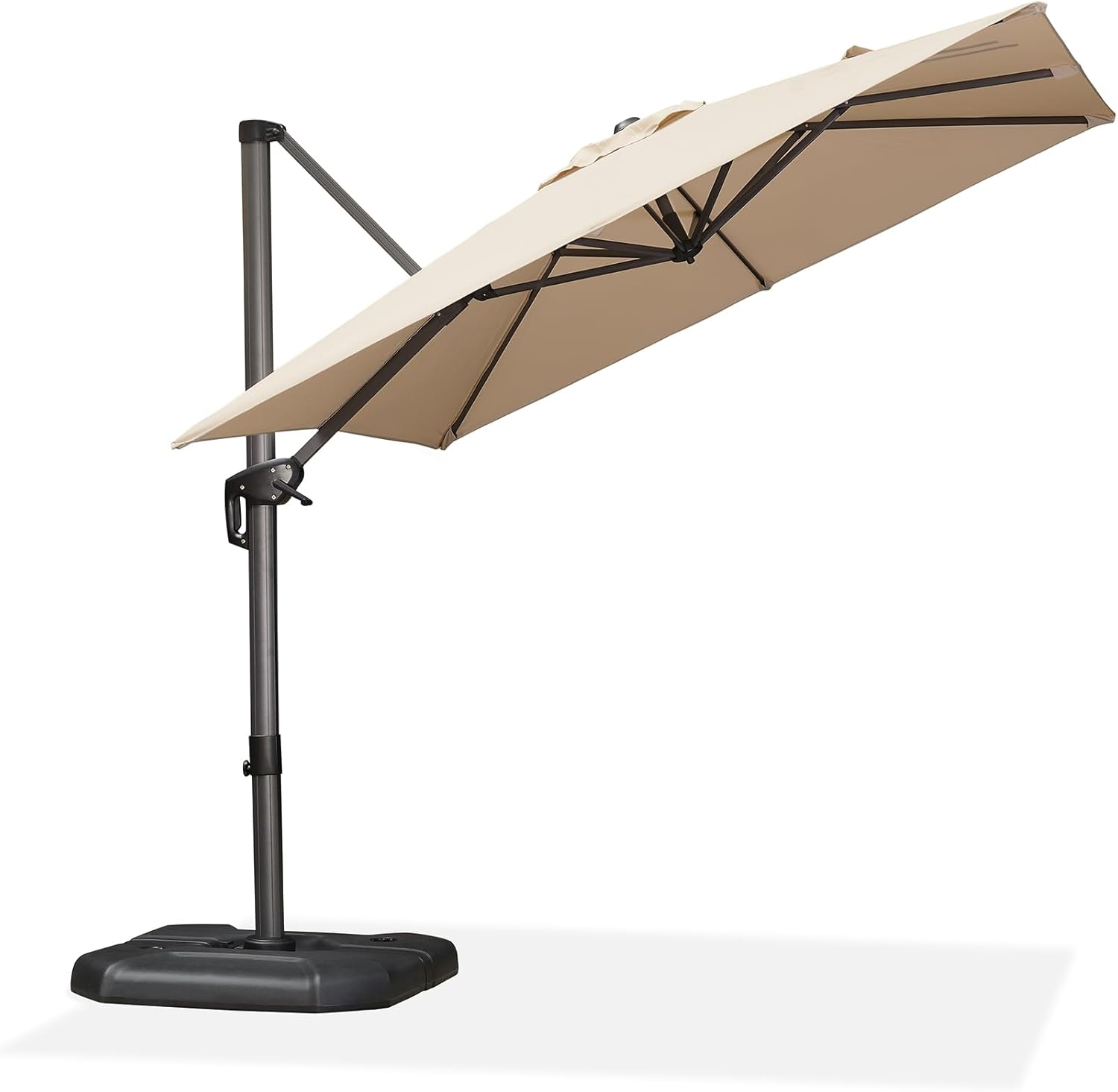 Purple Leaf 2.5X2.5 M Large Patio Umbrella Outdoor, Cantilever Umbrella with Crank Handle and Tilt,Offset Umbrella for Deck and Outdoor Beige