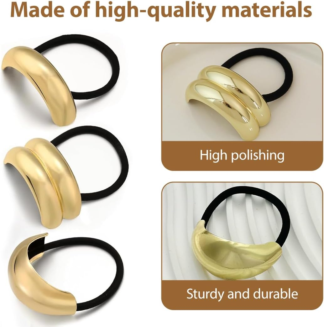 IKOPFLN Pack of 3 Hair Bobbles Gold, Ponytail Metal Hair Scrunchies Women'S Elegant and Durable Elastic Hair Bobbles for Everyday Work Party image number 1