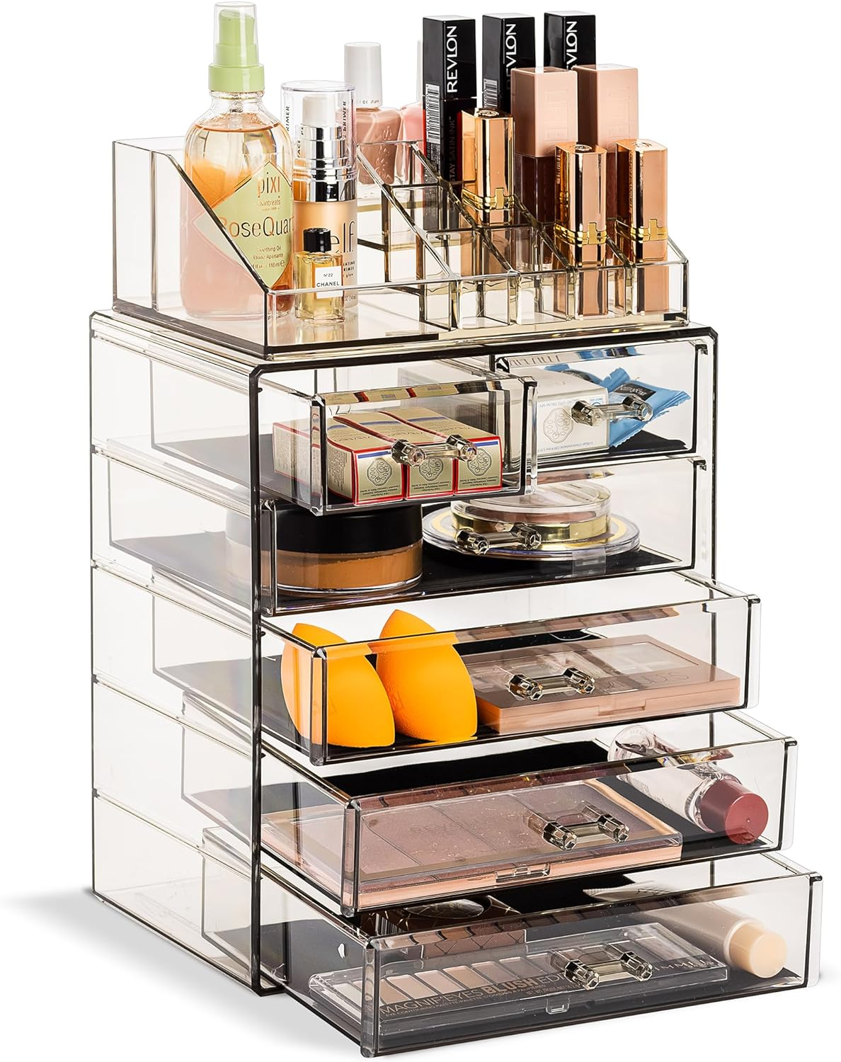 Sorbus Clear Cosmetic Makeup Organizer - Make up & Jewelry Storage, Case & Display - Spacious Design - Great Holder for Dresser, Bathroom, Vanity & Countertop (4 Large, 2 Small Drawers) [Glitter]