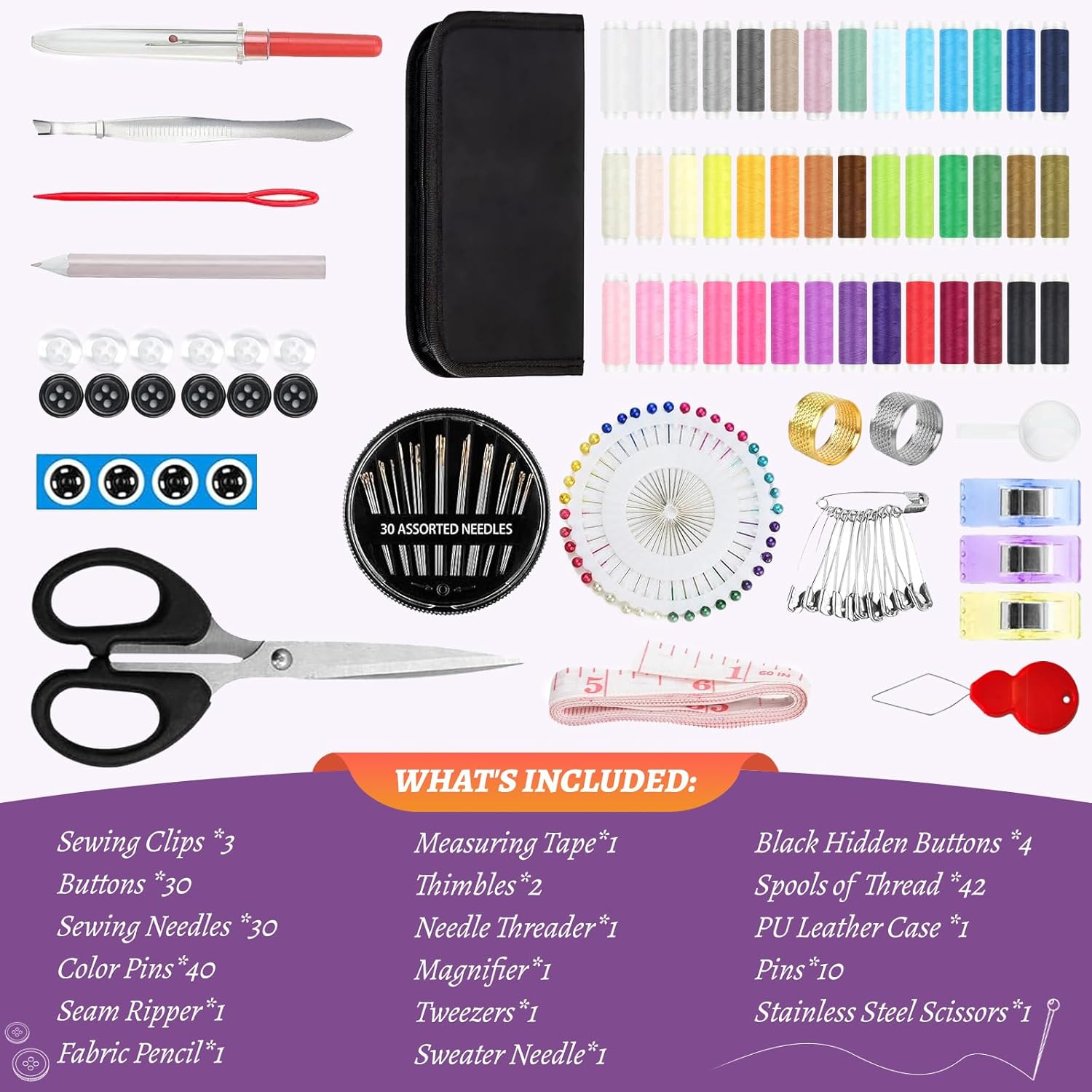 Shanghigh Sewing Kit 170Pcs - Professional Sewing Kits for Adults Beginners Kids Travel Home Emergency, 42 XL Thread & 30 Needles Small Sewing Supplies Accessories, Gifts for Mom Grandma Women Men image number 1