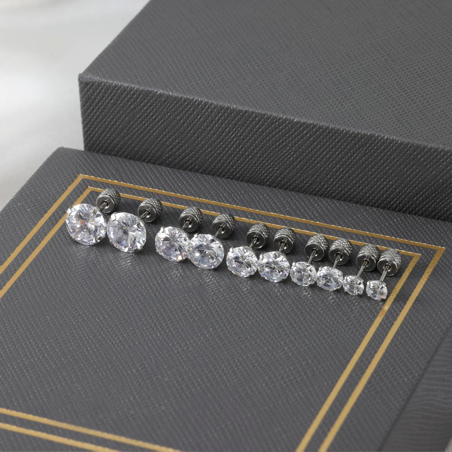 5-6 Pairs Push-In Flat Back Stud Earrings Hypoallergenic Surgical Stainless Steel Cubic Zirconia Earrings Studs Set Multi-Pack, CZ Stud Earrings for Women Men Trendy Cartilage Stud Earrings 2-8Mm image number 6