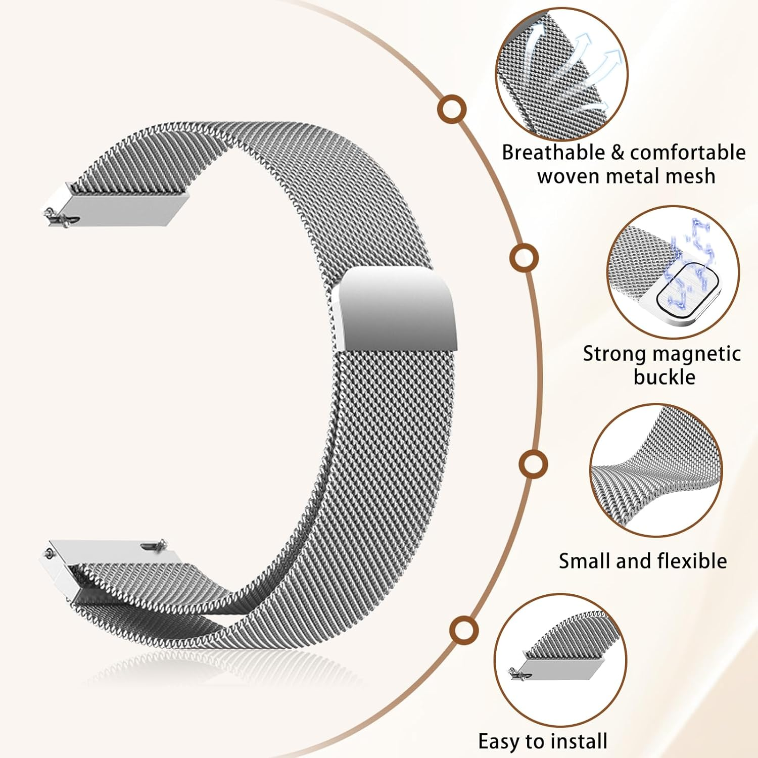 Yealred 22 Mm Metal Strap Compatible with Xiaomi Watch S4 / S4 Sport / S3 / S2 /S1, Comfortable Breathable Mesh Strap with Magnetic Buckle for Xiaomi Redmi Watch 5 Active / 5 Lite / 3 Active (Silver) image number 2