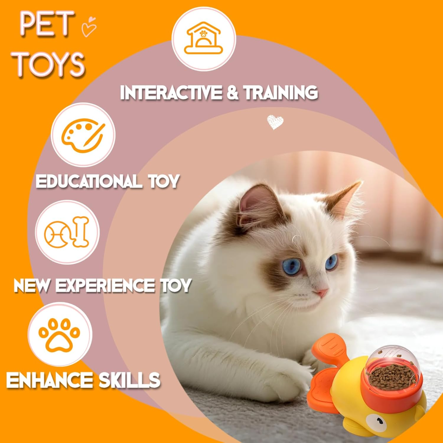 ZOUHUALU Duck-Shaped 2-In-1 Interactive Treat Dispenser &ndash; Automatic Slow Feeder Bowl & Puzzle Feeder for Dogs and Cats &ndash; Fun Food Dispenser and Enrichment Toy （Yellow） image number 2