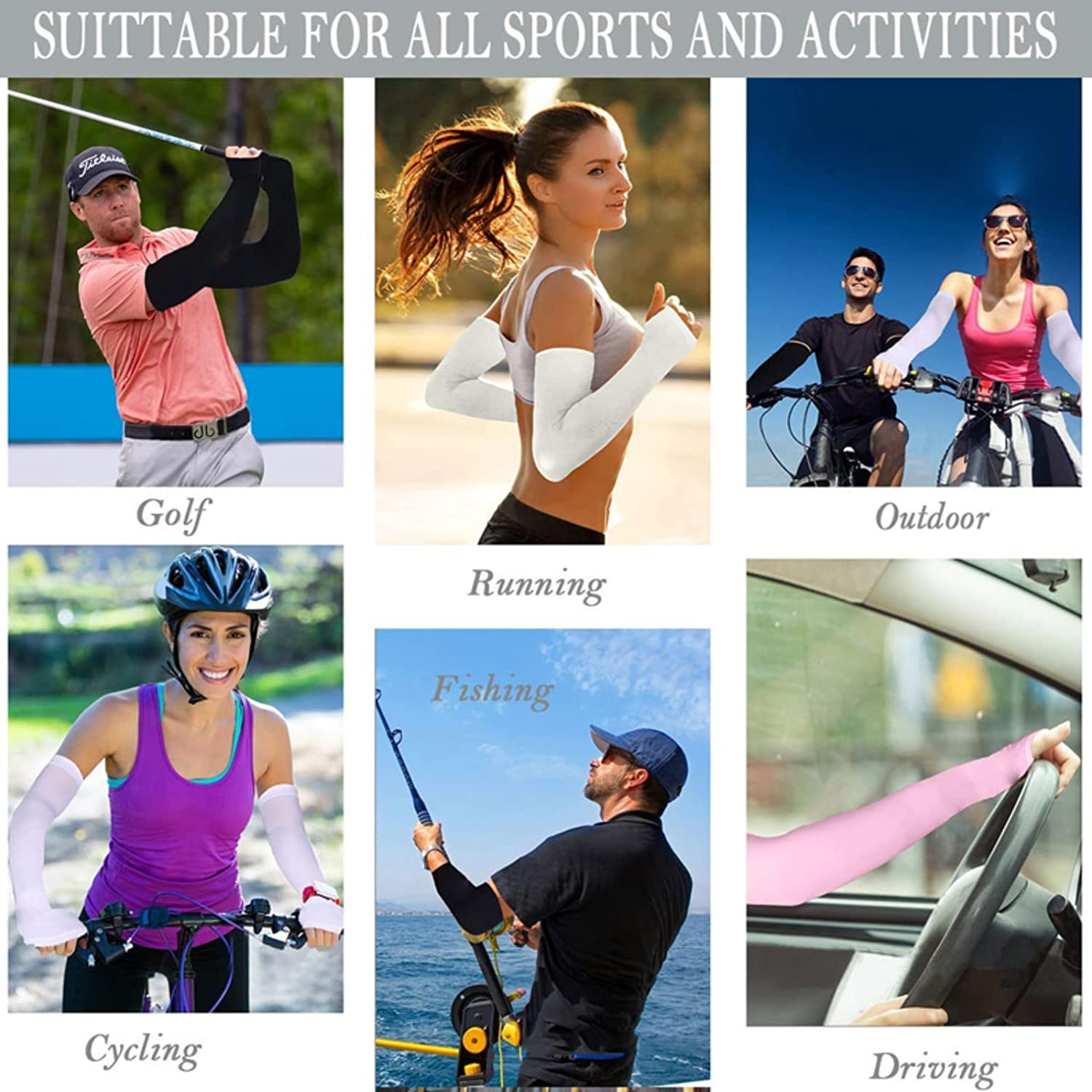 3 Pairs - Arm Cooling Sleeves UV Sun Protection Arm Sleeves for Women Men Youth, MH MOIHSING Arm Warmers for Cycling Driving Outdoor Sports Basketball Sleeves,Arm Compression Sleeves Black White Grey