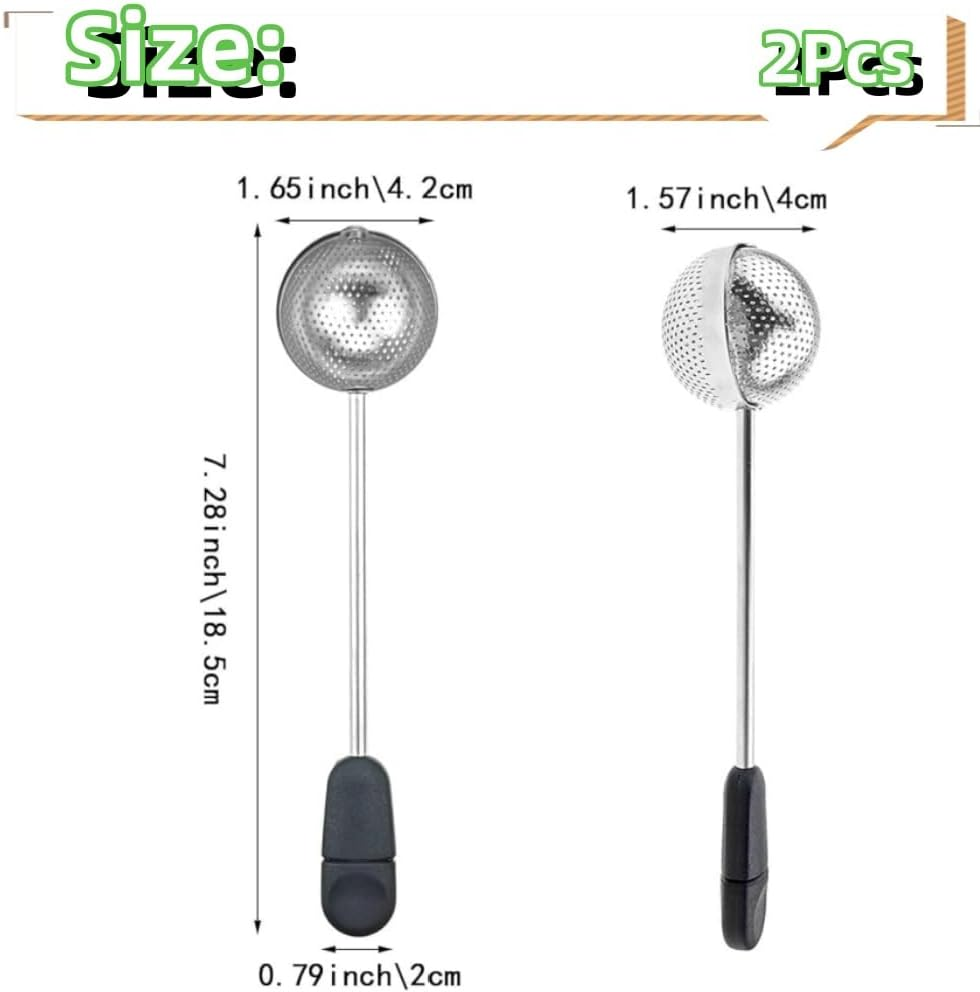 Jindizi Rotating Long Handle Tea Infuser,2Pcs Rotating Long Handle Tea Ball,Handle Twisting Tea Ball Infuser for Loose Tea,Rotating Mesh Twisting Tea Ball Infuser Loose Leaf Tea Infuser Strainer image number 2