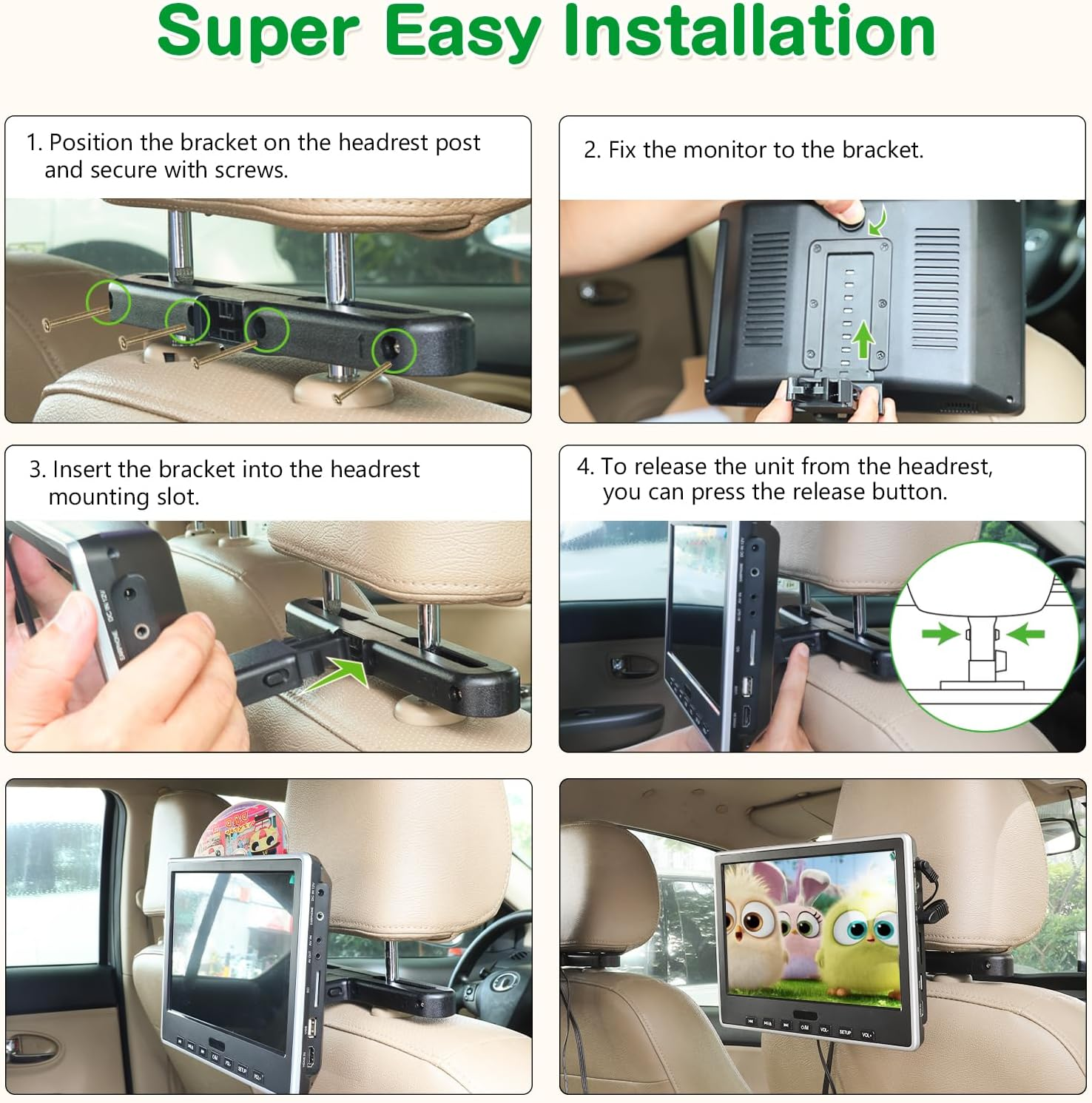 Eonon 10.1 Inch Car DVD Player with Headrest Mount, Headrest DVD Player with Headphone, Suction-Type Disc In, HDMI Input, Support USB/SD Card, AV In/Out, Last Memory, Region Free - L0327 image number 5