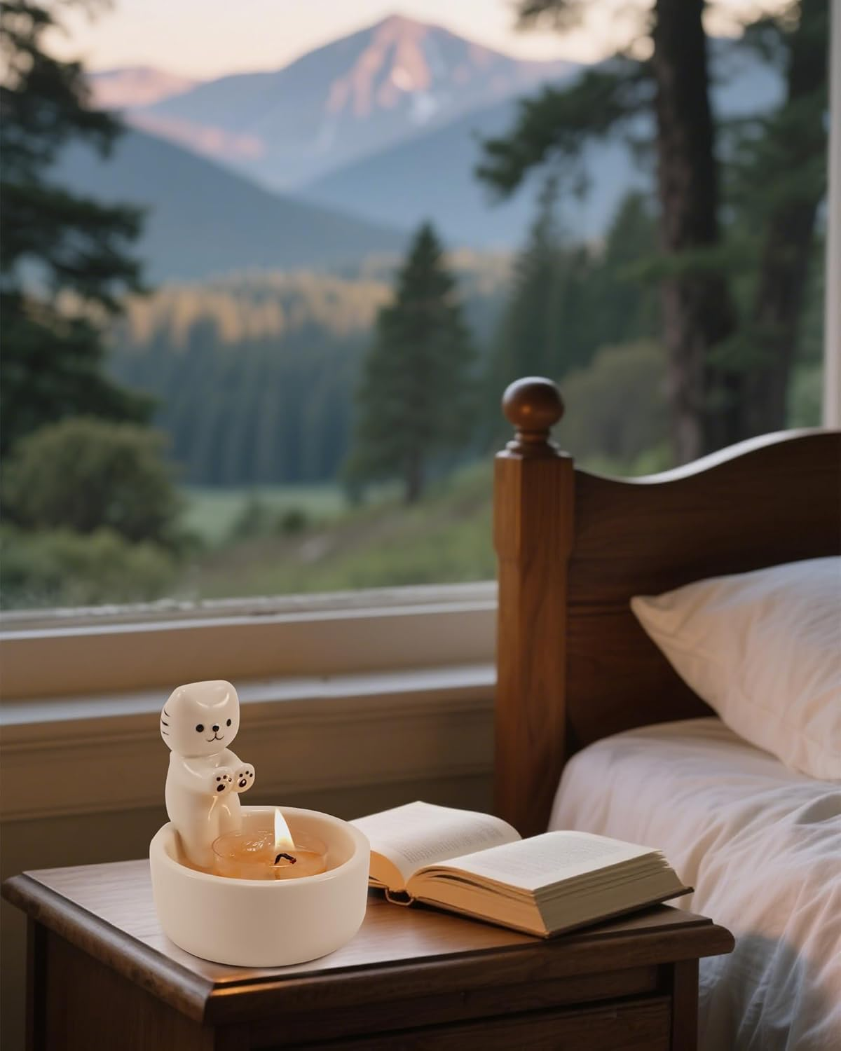 Antexpanse Ceramic Cat Candle Holder Set, Cute Kitten Warming Paws Tealight Holder with Scented Candle & Bonus Keychain, Unique Gifts for Cat Lovers & Women, Adorable Home & Room D&eacute;cor image number 1