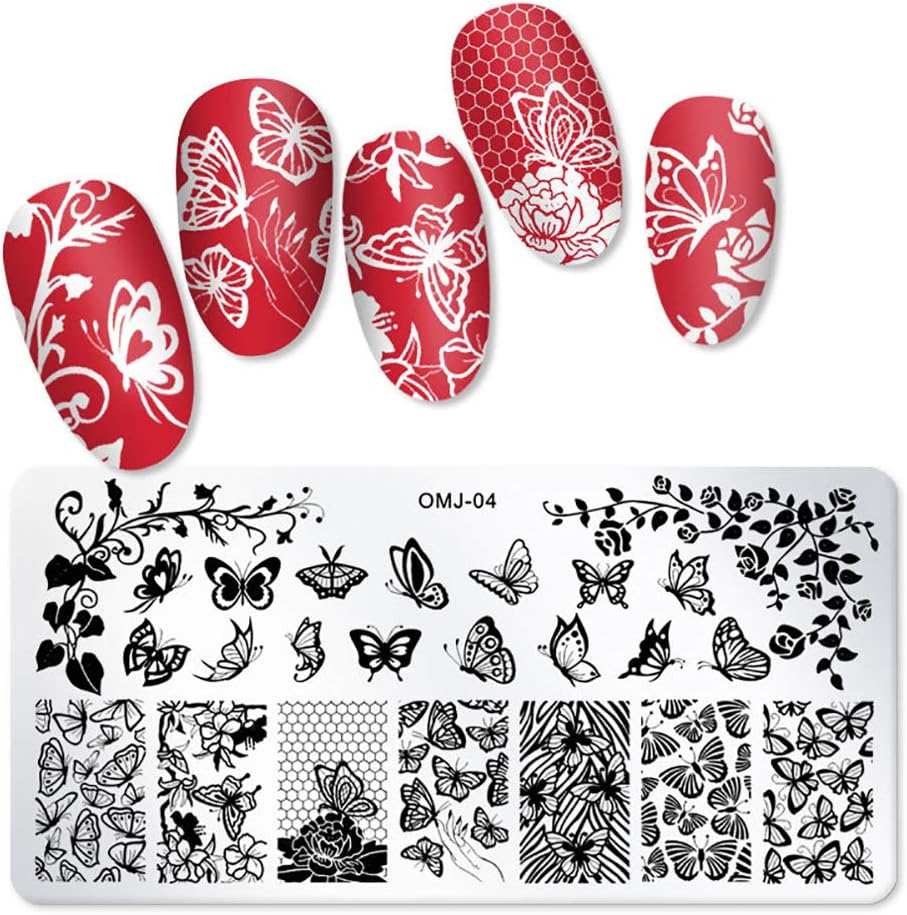 SILPECWEE 6Pcs Nail Art Stamping Templates Butterfly Flower Nail Art Stamps Stencils Manicure Accessories Nail DIY Tools image number 4