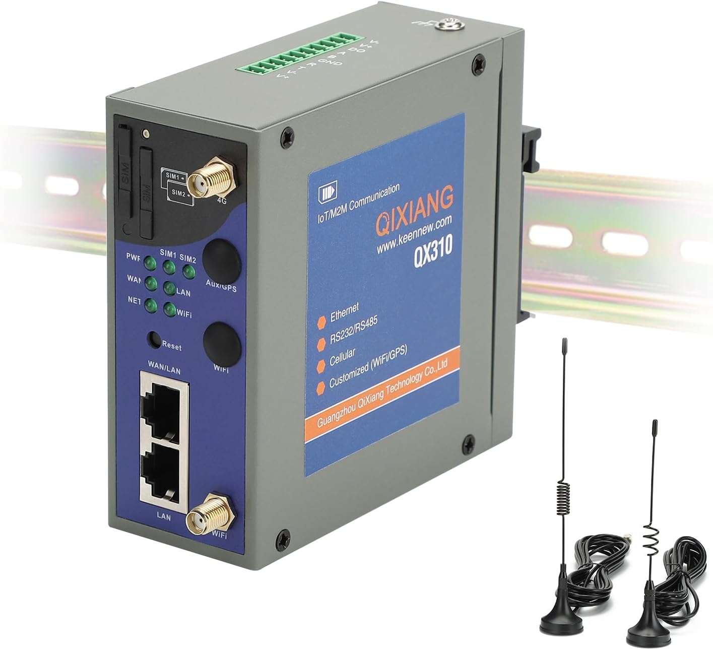 QX310-AUW2 Industrial 4G LTE Wifi Router with DIN Rail Mounting, Cellular VPN Client Router for Wireless Internet Backup, M2M Gateway Serial Modem for Power Cabinet Manufacturing Industrial Automation image number 2