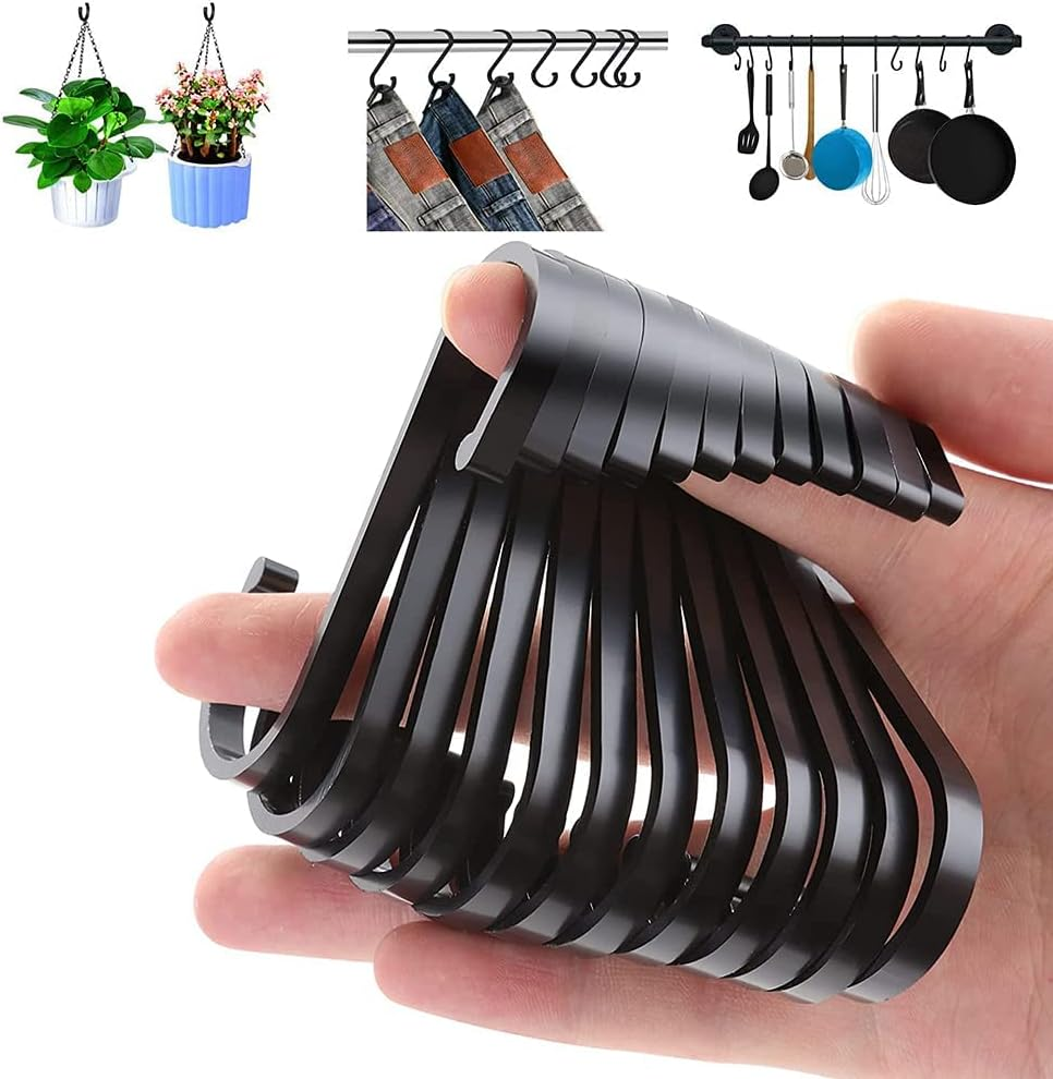 ZDY Aluminum S Hooks, 12 Pack, Heavy Duty, Matte Black, 55 Lbs Capacity, Modern Style, Space Aluminum, S Hooks for Kitchen, Closet, Garage, Bathroom, Garden image number 4