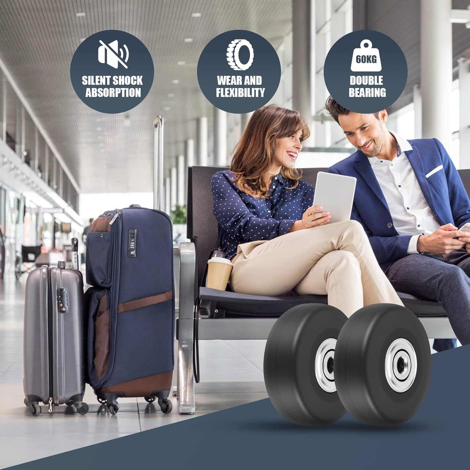 2 Sets of Luggage Suitcase Replacement Wheels Axles Deluxe Repair Tool OD 50Mm image number 2