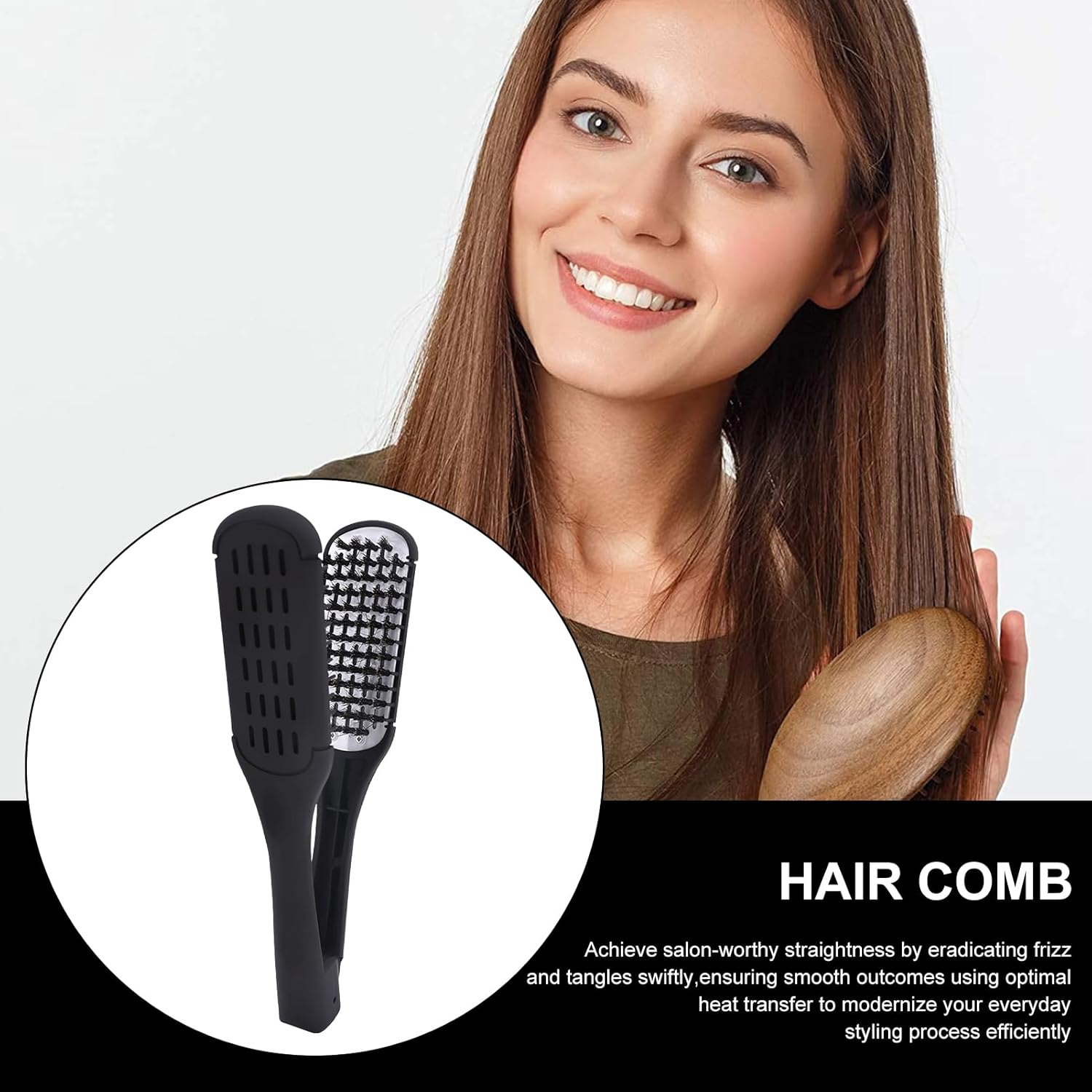 Apujent Hair Straight Styler Brush - Double-Sided Straightening Comb for Hair | Anti-Slip Straightener Brush for Traveling Home School Business Trip image number 5