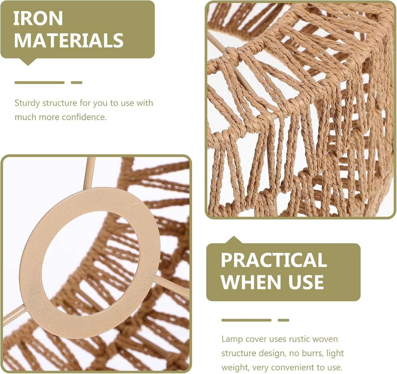 Ciieeo Rattan Lamp Shade Boho Rattan Lampshade Cylinder Woven Lampshade Replacement Pendant Sconce Shade Ceiling Fan Light Cover Yellow 30.00X30.00X15.00CM image number 6