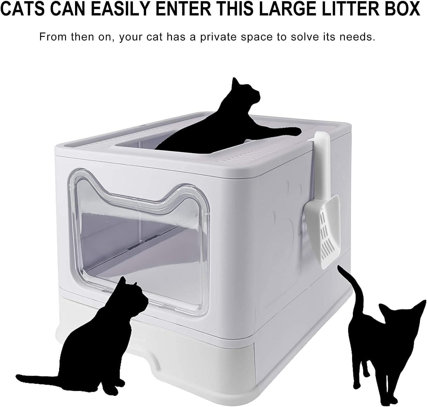 Boutsady Large Foldable Cat Litter Box with Lid - Top Entry Kitty Litter Tray, Anti-Splash Portable Kitty Potty for Cats, Includes Litter Scoop (Grey, One Size) image number 1