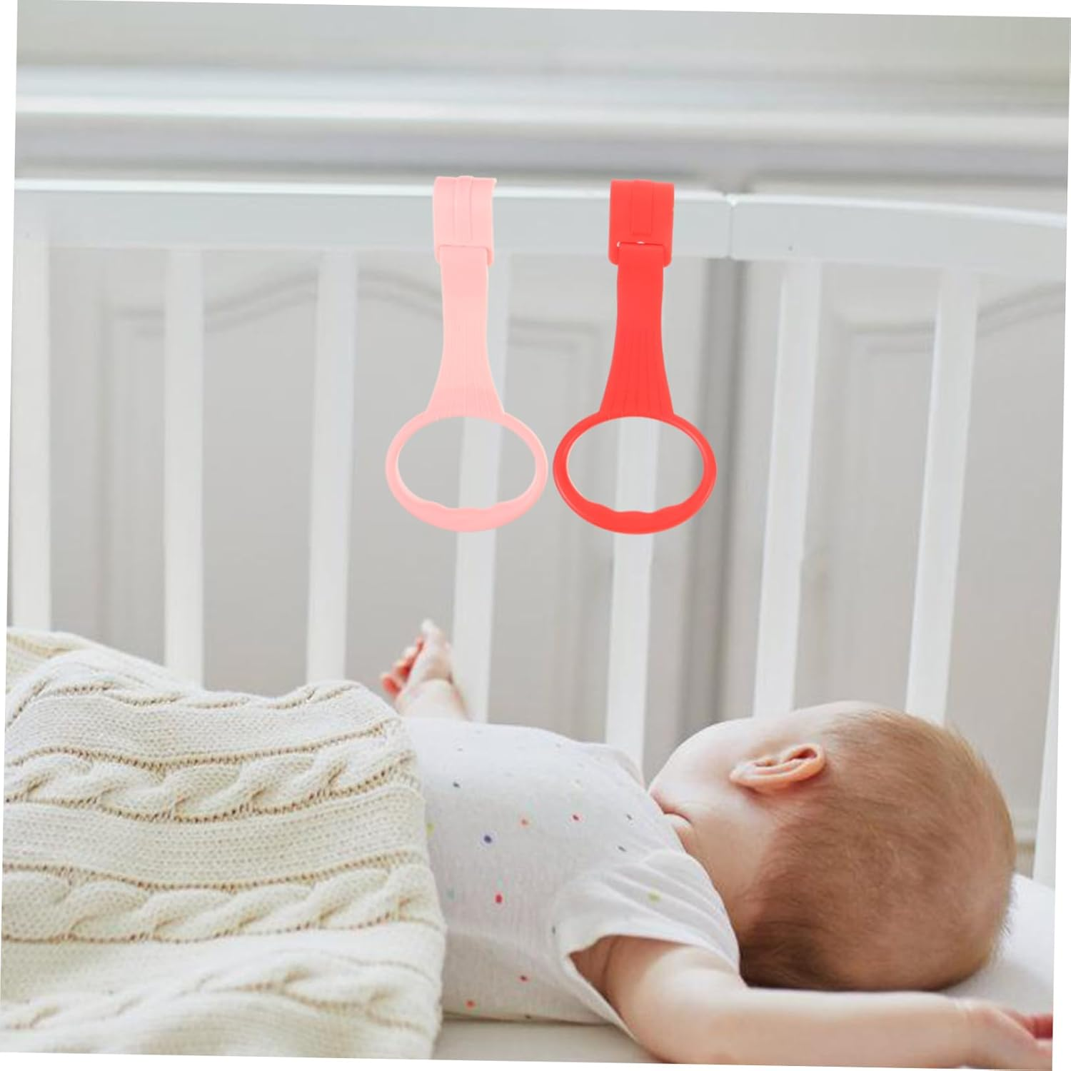 4Pcs Baby Crib Pull Rings for Infants Colorful Hand Pull Rings for Toddler Standing Assistance for Nursery Use and Learning Balance image number 1