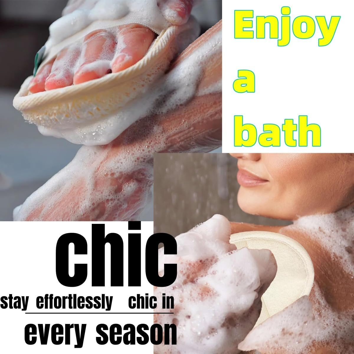 HIDOSNG 4 PCS Exfoliating Loofah Sponge Pads Body Scrubbers for Shower and Bath (3.15 * 4.92 In)