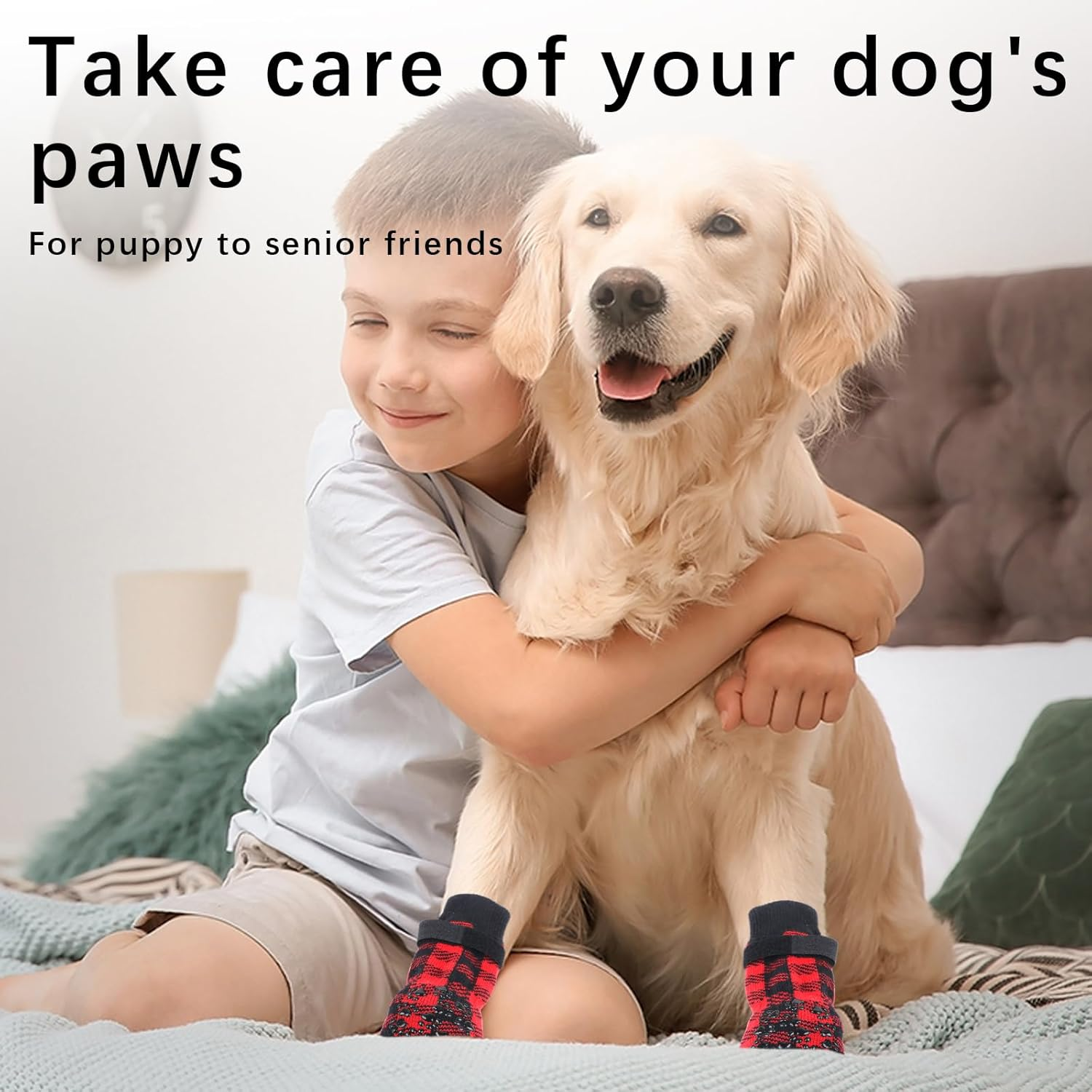 2 Pairs Red Anti-Slip Dog Socks with Adjustable Straps, Paw Protectors to Stop Licking for Injured Paws, Indoor Outdoor Boots for Hardwood Floors (M) image number 1