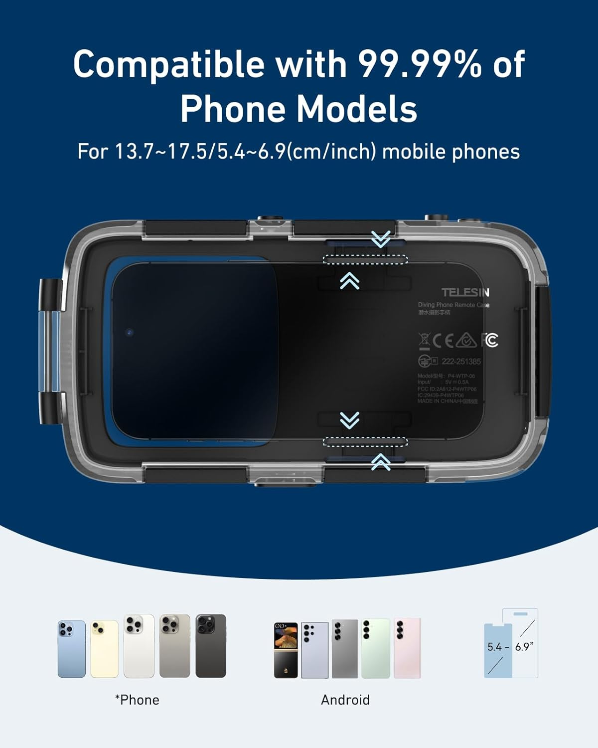 TELESIN Underwater Snorkeling Diving Phone Waterproof Case Universal Underwater Photo & Video Diving Housing Handle Grip for Iphone 17 16 15 14 13 12 11 Pro Max/Xs/X Samsung Galaxy and Most Phones image number 1