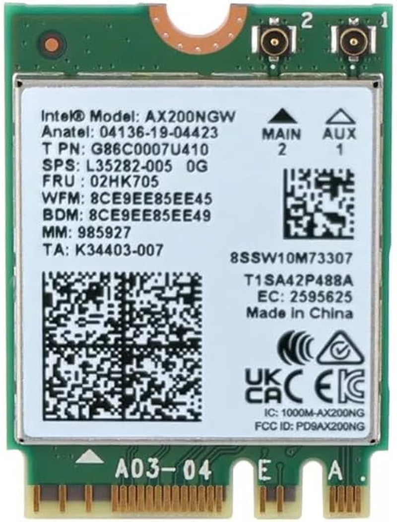 Intel Wifi 6 AX200 M.2 Adapter Card, Dual Band 802.11Ax, up to 2.4 Gbps, Bluetooth 5.2, Windows 10/11 Compatible image number 1