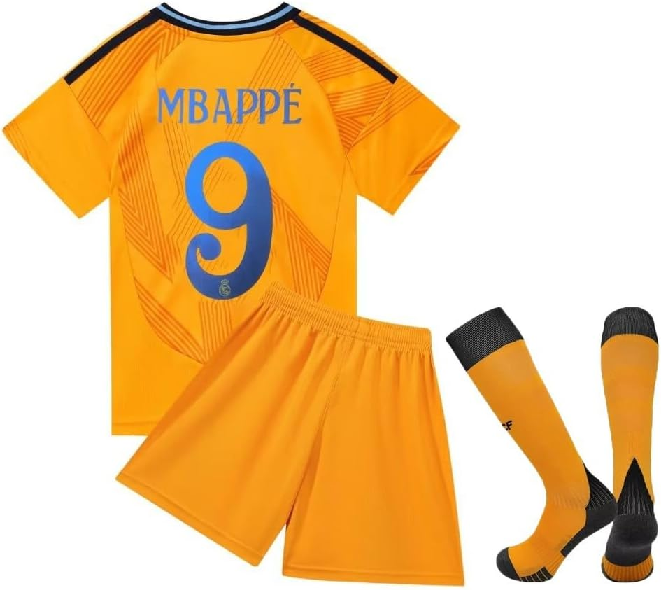 Mb 9# Madrid Soccer Jersey 2024/25, Mb Away Orange No.9 Club Football Jersey, Children'S Soccer Jersey Size 22-28