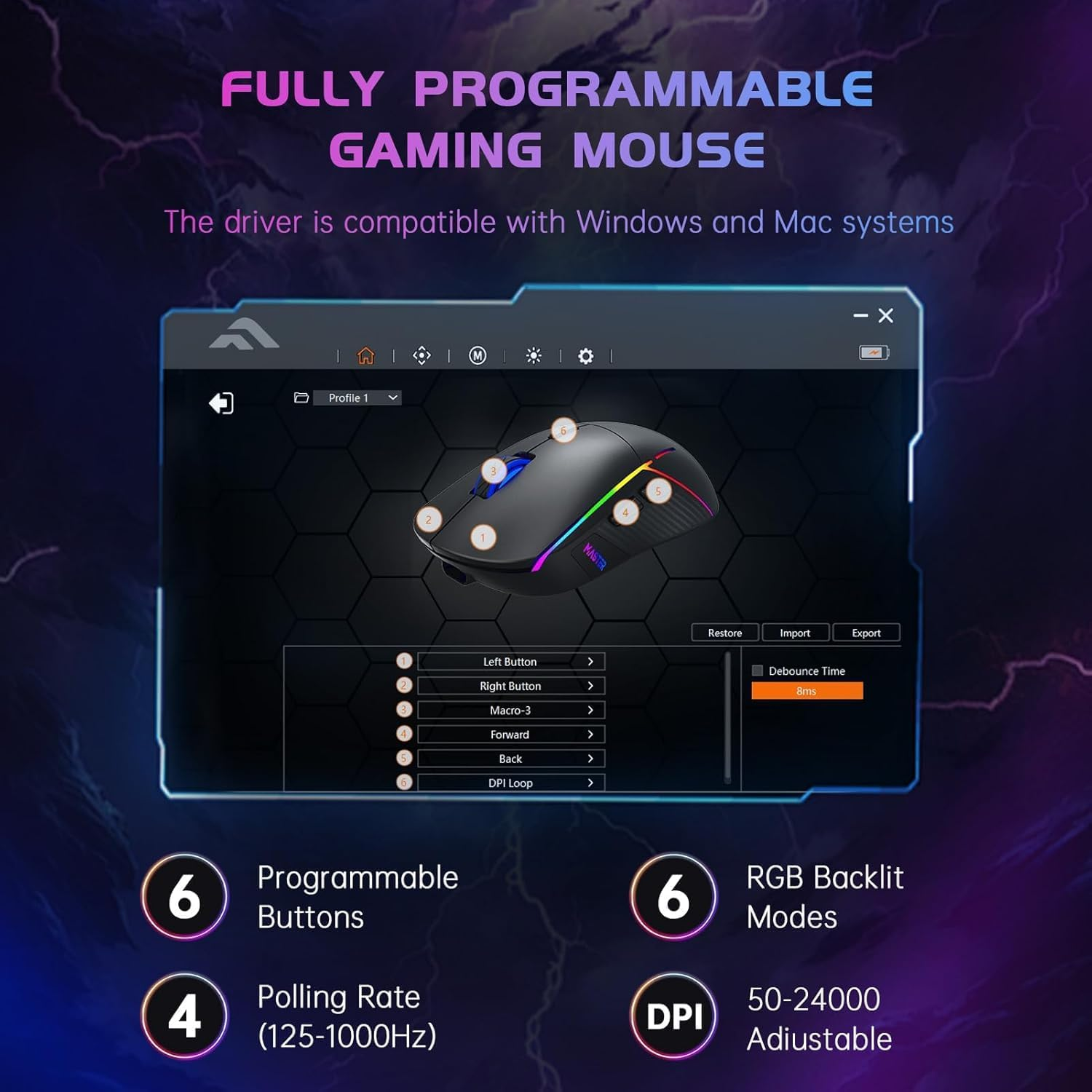 FFJ Wireless Gaming Mouse, 24000 DPI, Tri-Mode 2.4G/Usb-C/Bluetooth 5.3 Gaming Mouse Wireless, RGB Programmable Mouse Gamer, 75Hrs Battery Life, Rechargeable Gaming Mice for PC, Mac, PS5, Xbox - Black - Mint image number 7
