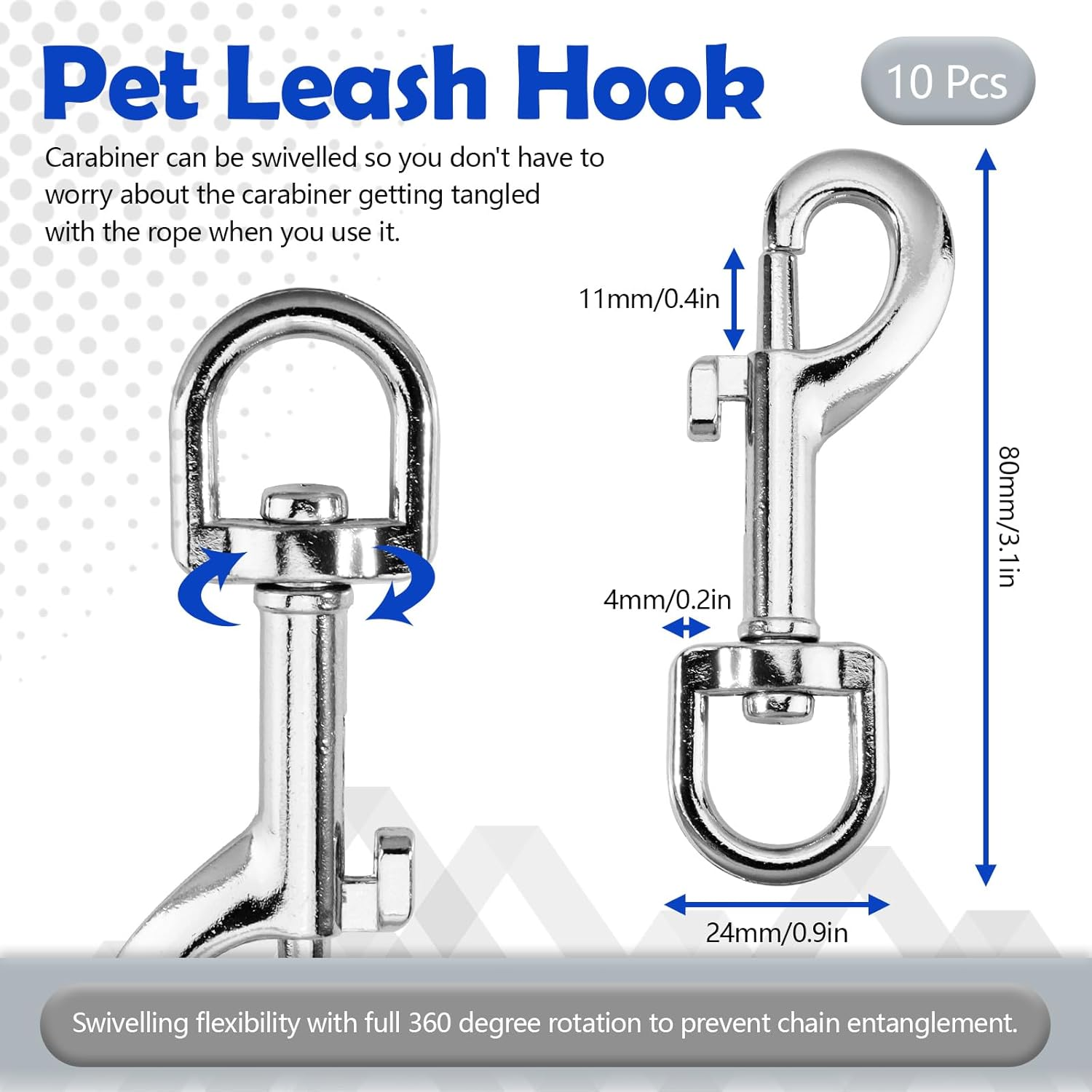 10Pcs Swivel Snap Hooks, Heavy Duty Metal Flag Clips for Flagpole Rope, Dog Leash Clip Collar Hardware, Clasp for Pet Leash, Key Chain, 3.1X0.6In