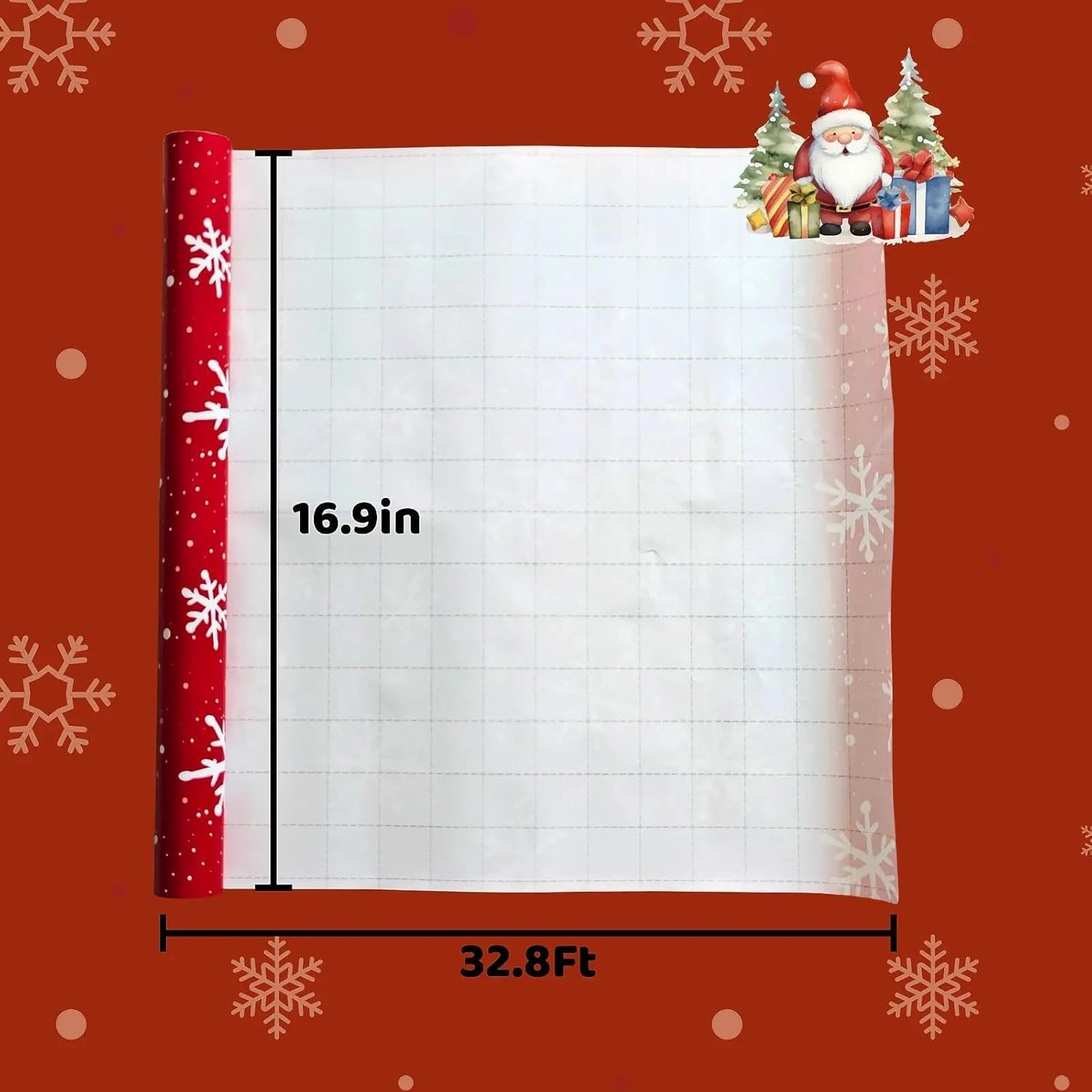 Christmas Wrapping Paper Roll- 17 Inch X 33 Feet Snowflake Design for Christmas,Winter,Holiday (Red + White)