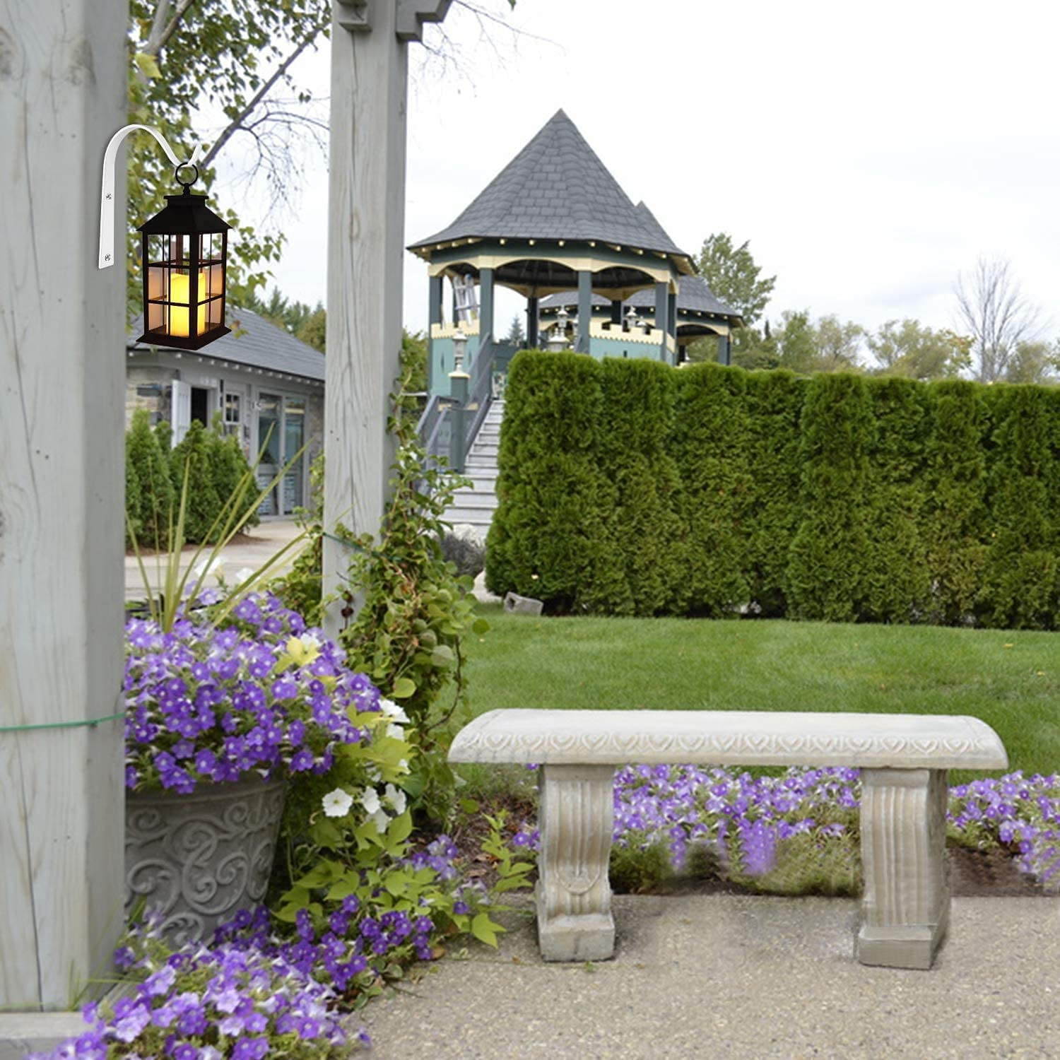 Iron Wall Hooks - 2 Pack White Metal Lantern Bracket Decorative Coat Hook for Hanging Lantern,Bird Feeders,Wind Chimes,Plant Planter,Coat, Indoor Outdoor Rustic Home Decor image number 2