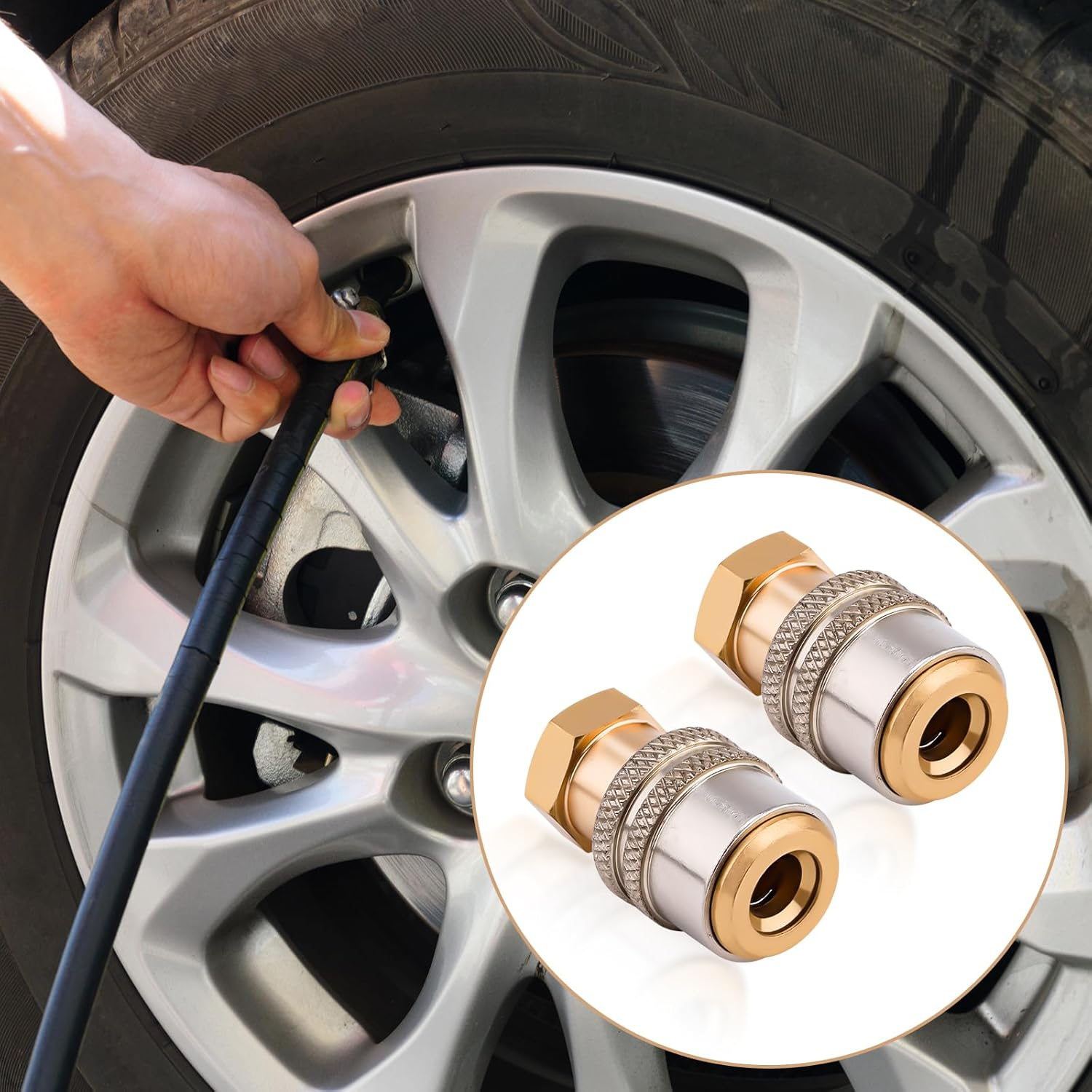 NQEUEPN 2Pcs Lock on Air Chuck, 1/4 FNPT Locking Tire Inflator Chuck anti Leakage Tire Air Chuck Heavy Duty Closed Flow Brass Tire Chuck Tire Inflator Connector for Air Compressor