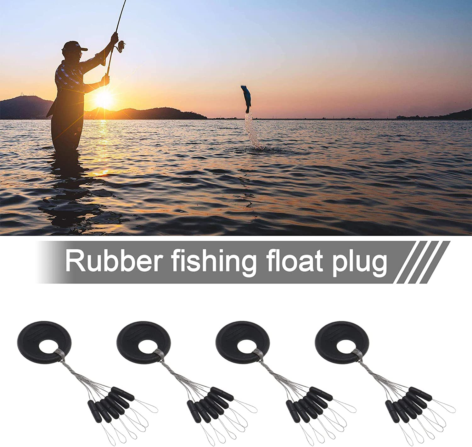 SING F LTD 100PCS Rubber Fishing Bobber Beads Stopper 6 in 1 Float Sinker Stops Black Cylinder Shape Line Stops Space Bean Fishing Gear S/M/L 3 image number 4