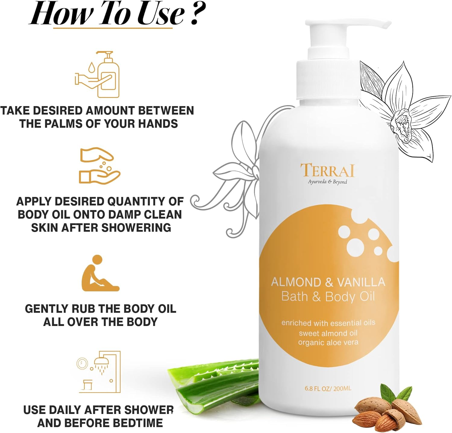 Terrai after Bath and Body Massage Oil | Luxury Oil | for Glowing and Healthy Skin | Pack of 2 (300Ml Each) image number 3
