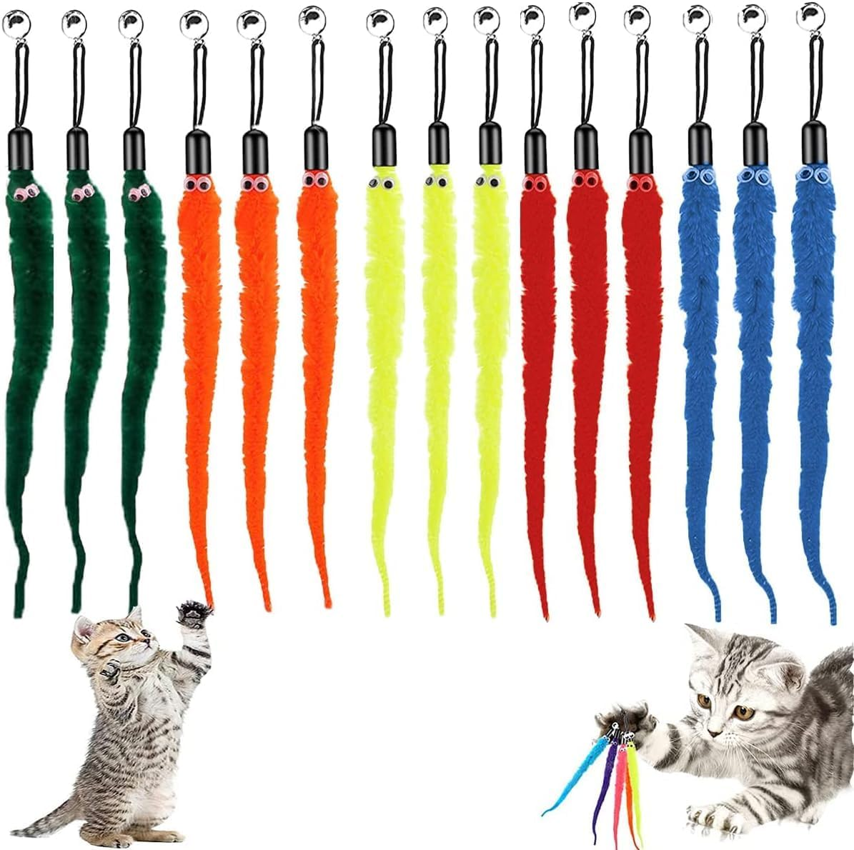 Interactive Cat Wand Toy with 15Pcs Worm Refills - Feather Toy Replacement for Retractable Wands image number 1