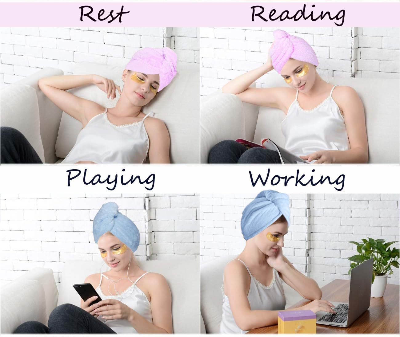 2PCS Microfiber Hair Towel - Super Absorbent Hair Turbans for Wet Hair- anti Frizz Head Towels Wrap - Drying Towels with Button for Long Curly and Thick Hair (Blue + Purple) image number 3