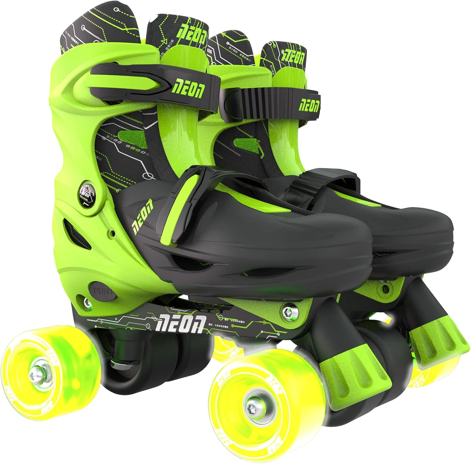 Yvolution Quad and Inline Skates Neon Combo 2-In-1 Skates for Kids with LED Wheels | Browning Box Adjustable Sizing image number 4